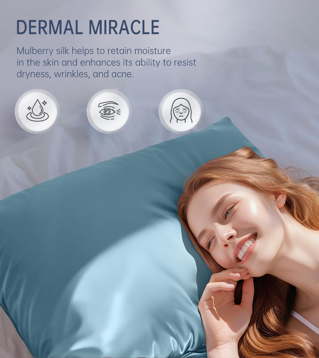 INSSL Silk Pillowcase for Women, Mulberry Silk Pillowcase for Hair and Skin and Stay Comfortable and Breathable During Sleep Silk Pillow Cases (Blue Gray,Standard)