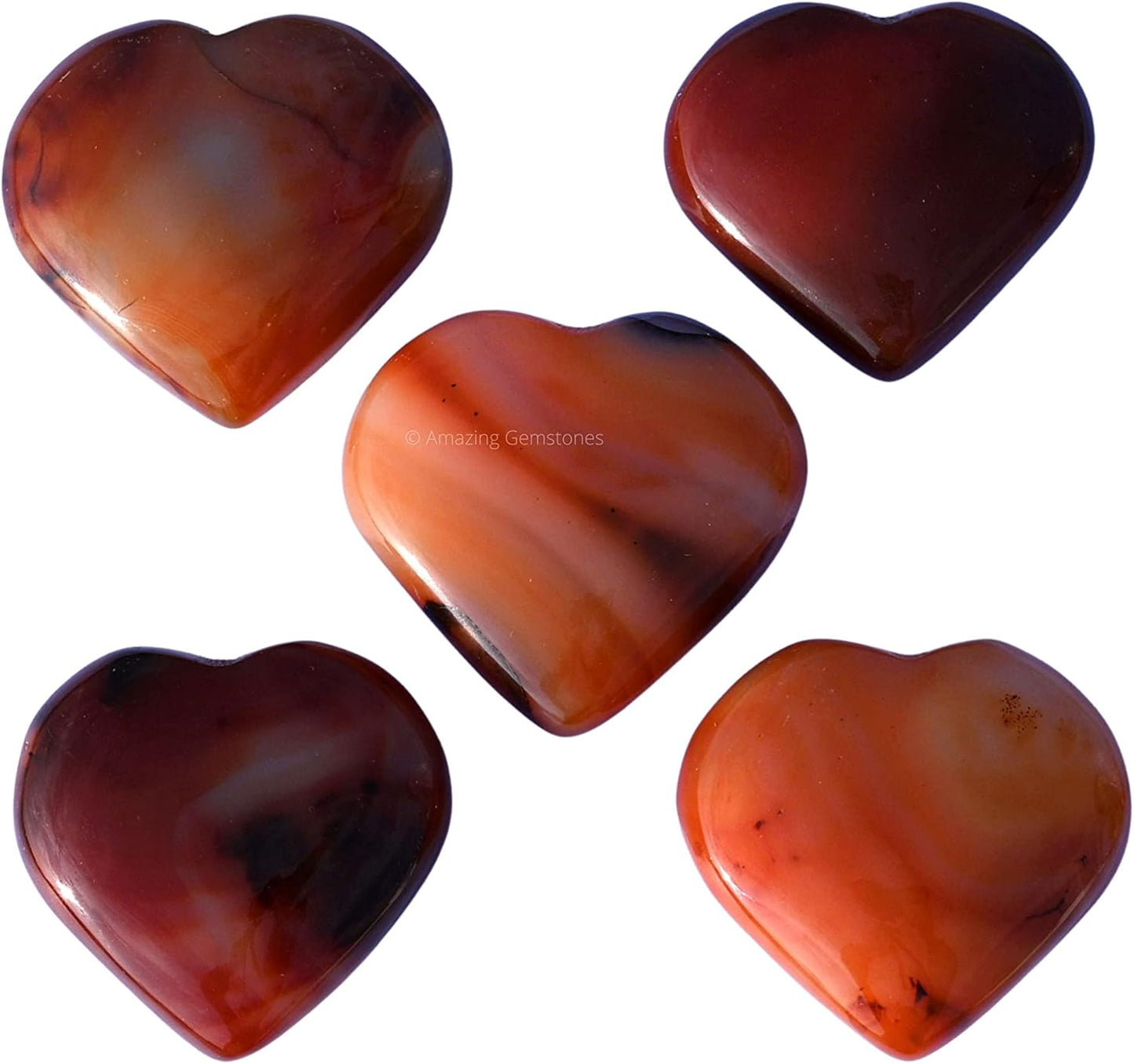 Carnelian Crystal Heart Palm Stone - Pocket Massage Worry Stone for Natural Body Chakra Balancing, Reiki Healing and Crystal Grid