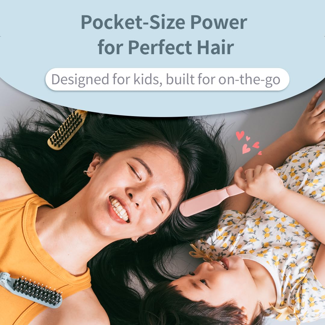 Uffy MiniPop Travel Hair Brush – Mini Folding Boar Bristles for Women, Men & Kids | Kid-Friendly Portable Purse Brush for Wet & Dry Hair, Curly or Straight | Pocket-Size Detangler – Lavender