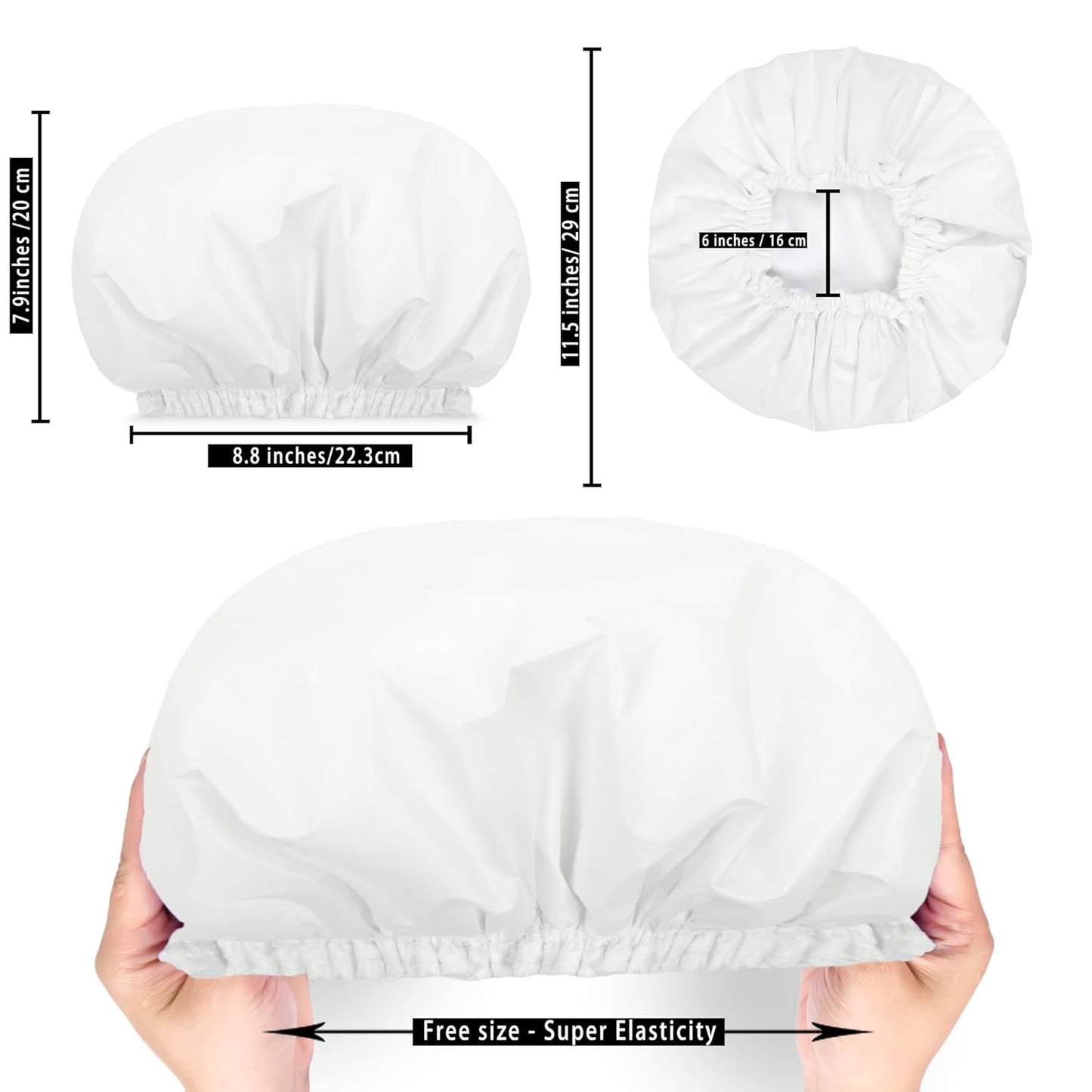 Shower Caps for Women, Terry Cloth Lined EVA Exterior Elastic and Reusable Bath Caps, Double Waterproof Layers Shower Cap, Bathing Shower Caps, Environmental Protection Bath Hair Cap - White