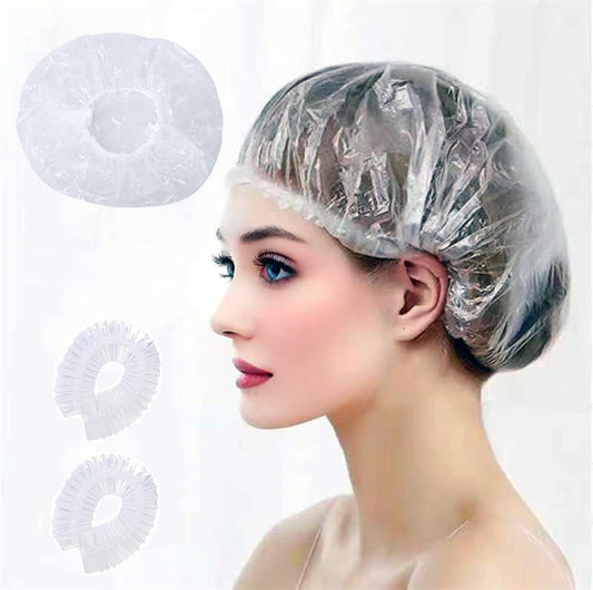 200 PCS Disposable Shower Caps Thickened Waterproof Hair Bath Caps for Women Men Girls Travel Spa Hotel Home Use Salon - Multi-Purpose Elastic Plastic Shower Caps, Essentials Accessories 18.1" (Clear)
