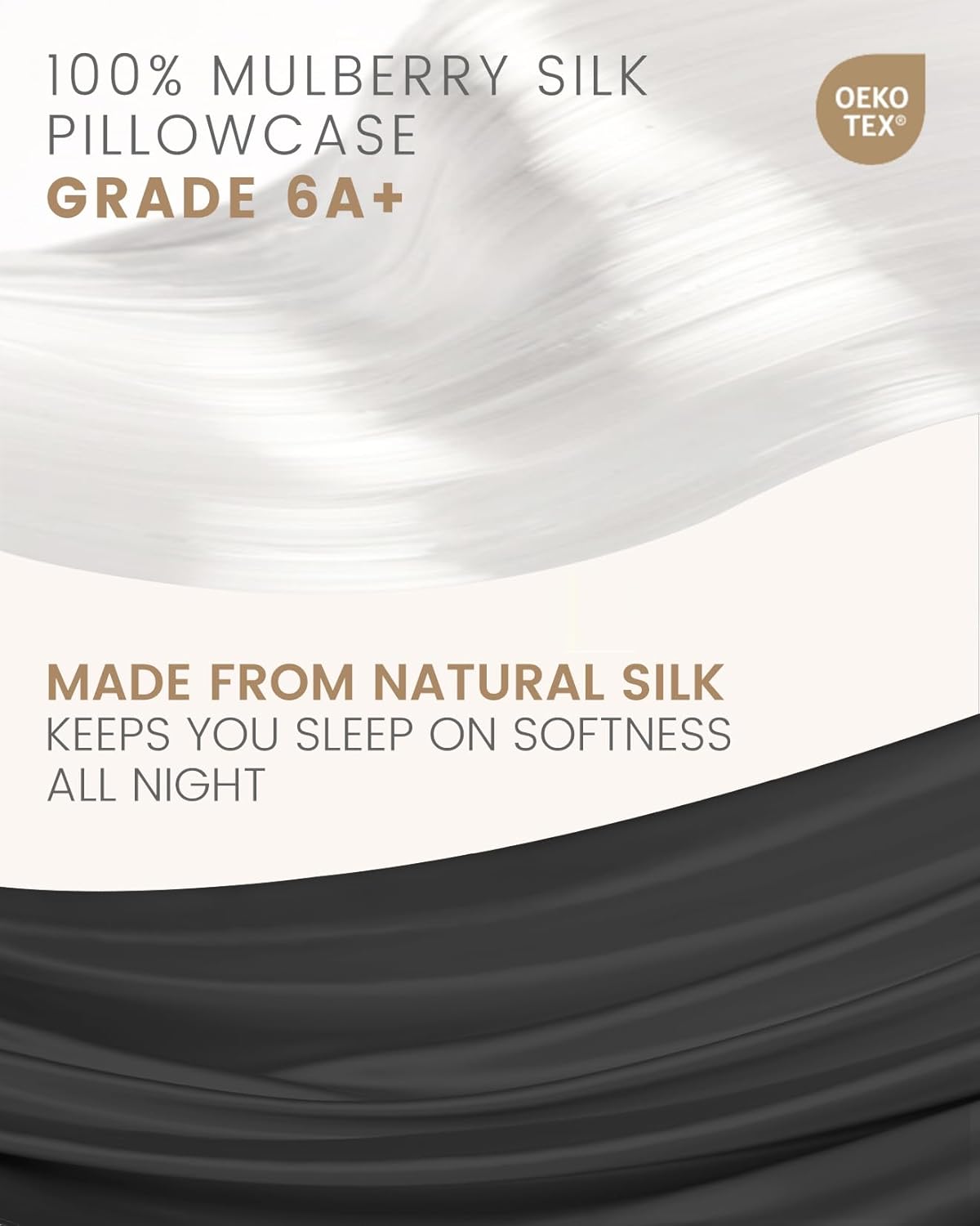 THXSILK Set of 2 Silk Pillowcase for Hair and Skin, 100% Mulberry Silk Bed Pillowcase Ultra-Soft, Hypoallergenic Soft Breathable Silk Pillow Case with Hidden Zipper, Body Size 20"x54", Black