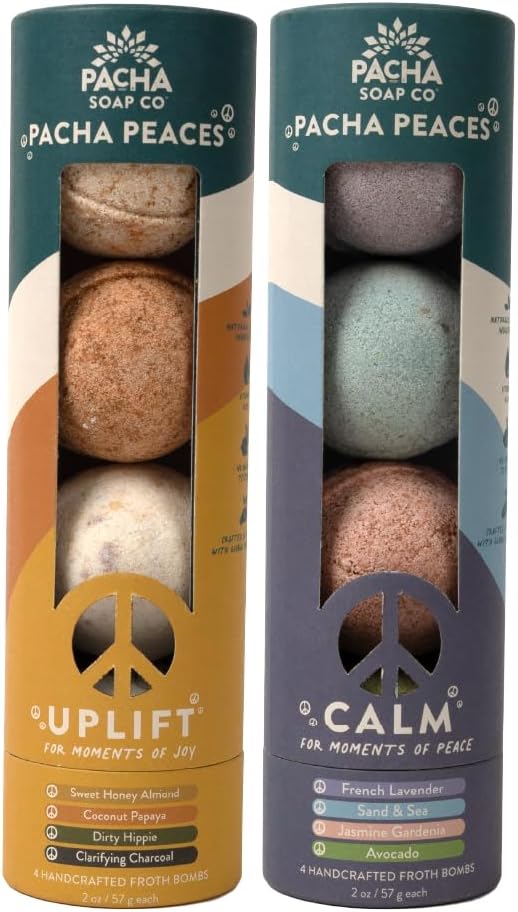 Pacha SOAP Froth Bath Bombs, Nourishing, Moisturizing, Pacha Peaces Variety, Naturally Derived & Handcrafted in The USA (2-Pack, 8 Pieces)