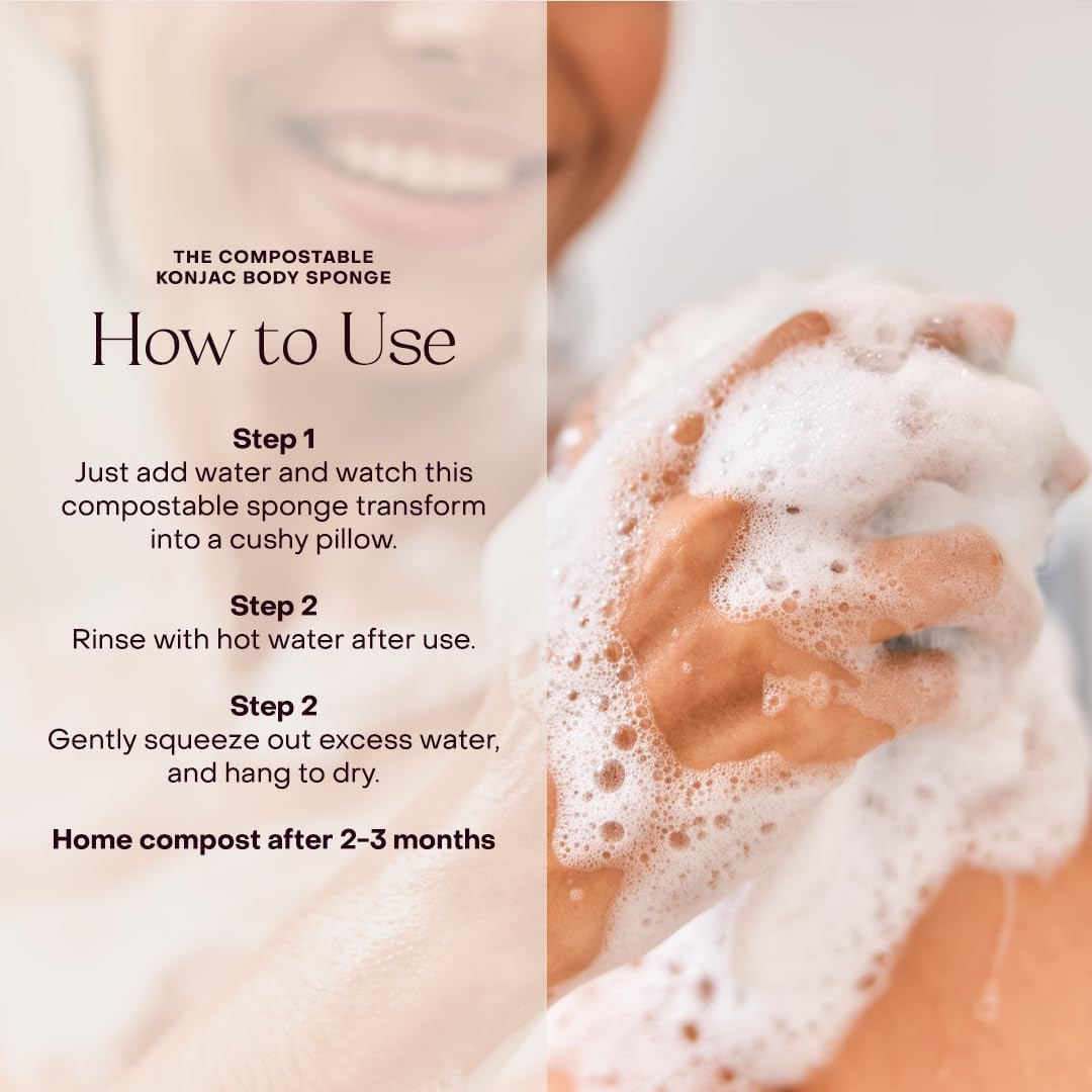 Everist The Compostable Konjac Sponge, 100% Natural Plant-Fiber Cleansing & Reusable Shower Sponge for Smoother Skin, Gentle Exfoliation, 1 Each