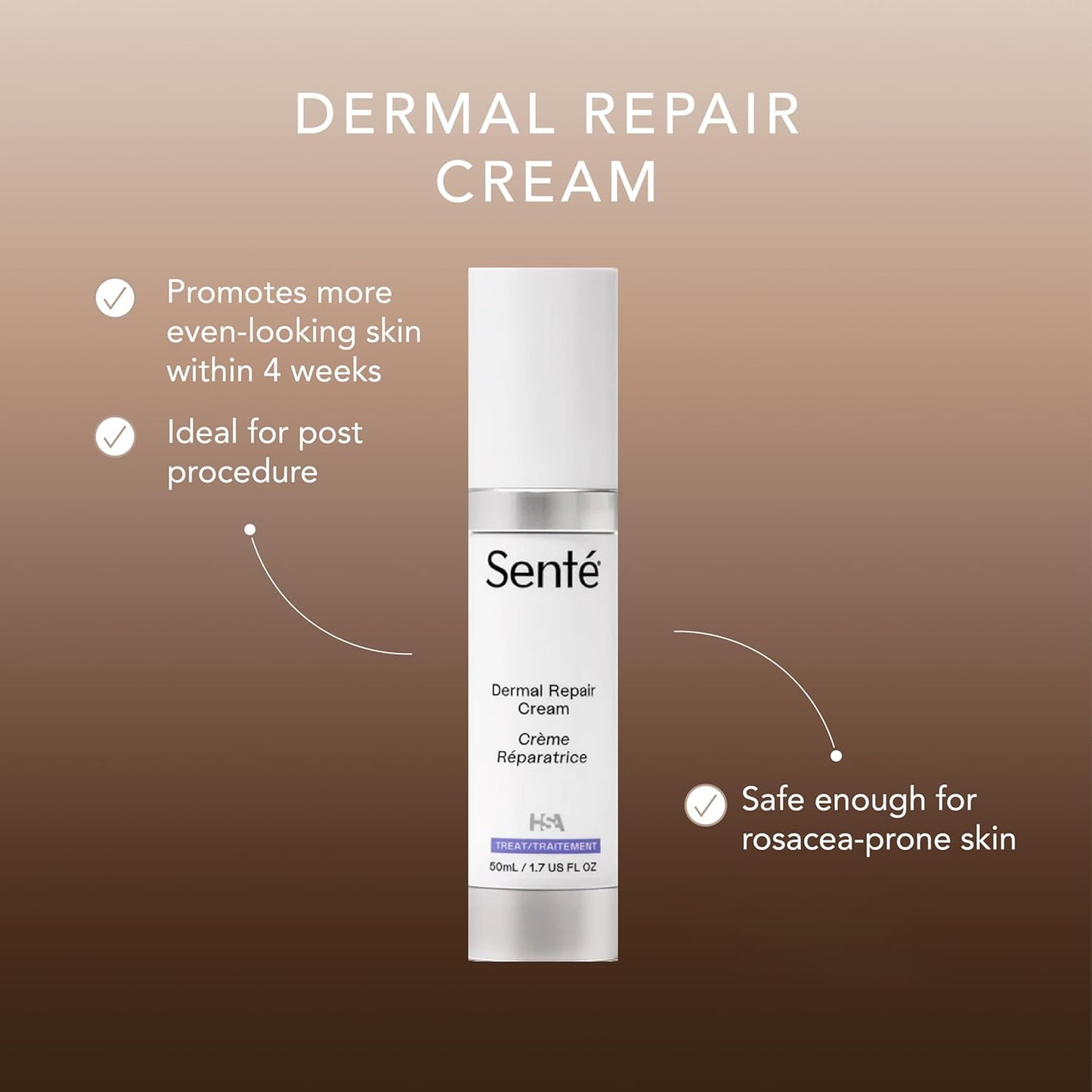 Senté Dermal Repair Facial Cream | Nourishing for Rosacea & Sensitive Skin | Hydrate & Rejuvenate | with Patented HSA, Vitamin E & Green Tea Extract - 1.7 Fl Oz
