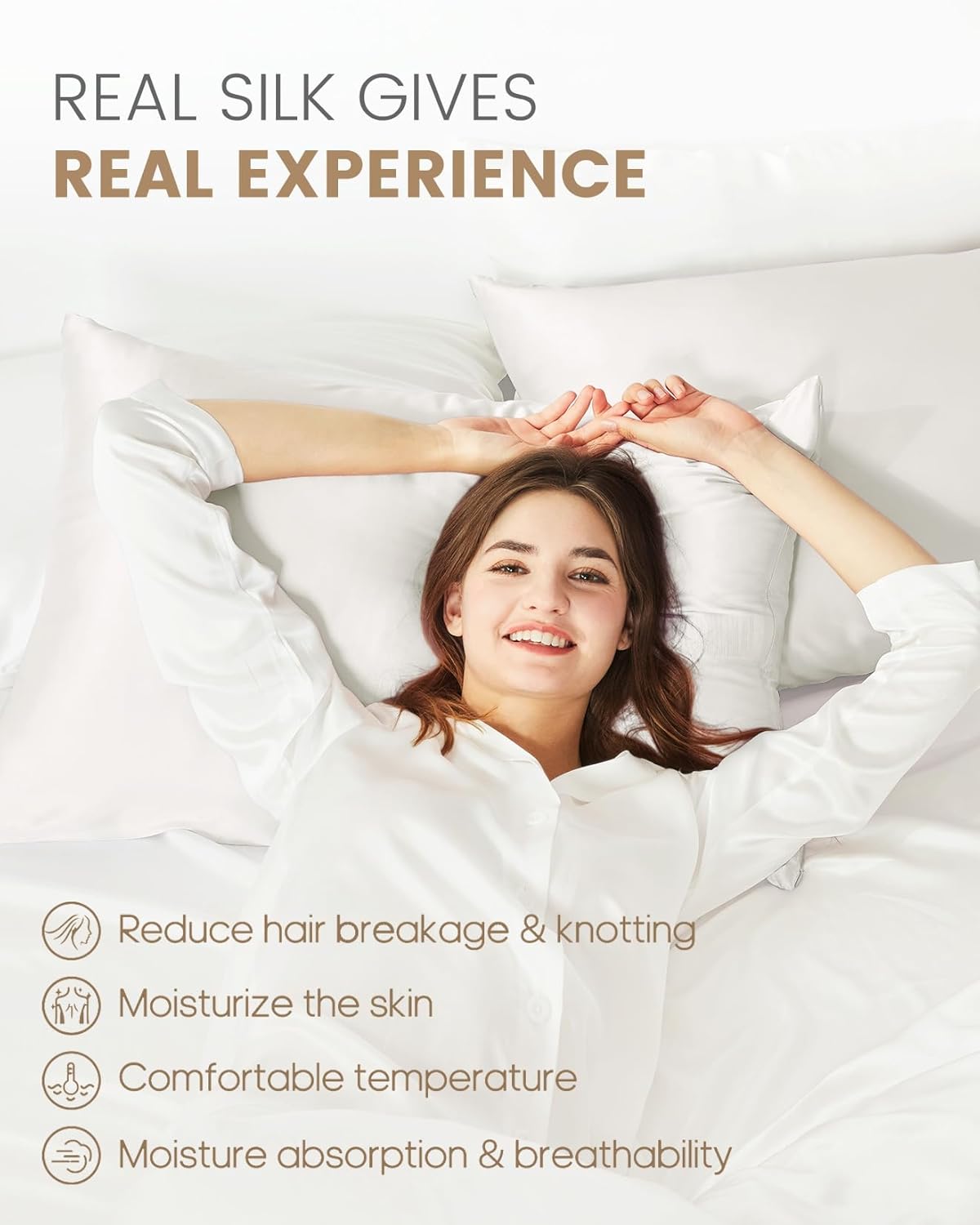 THXSILK Set of 2 100% Mulberry Silk Pillowcase for Hair and Skin Health, Soft Breathable and Smooth Pillowcases with Hidden Zipper, Both Sides Premium Silk, California King 20"x40", Pearl White