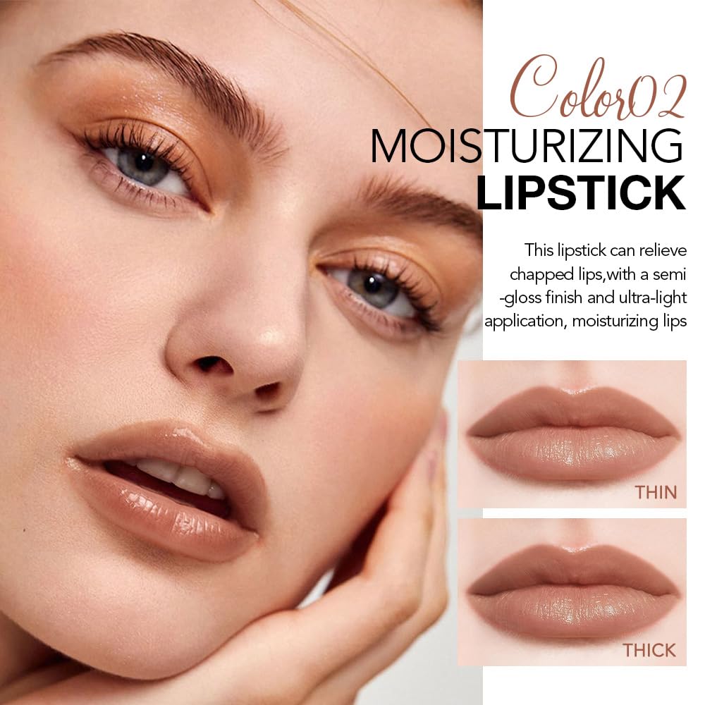 Nude Brown Tinted Lip Balm, Hydrating Sheer Soft Matte Finish Lipstick for Women, Creamy Natural Color Lip Tint Balm Lightweight And Non-greasy Lip Glow Long Lasting Waterproof for Dry Lips 02#