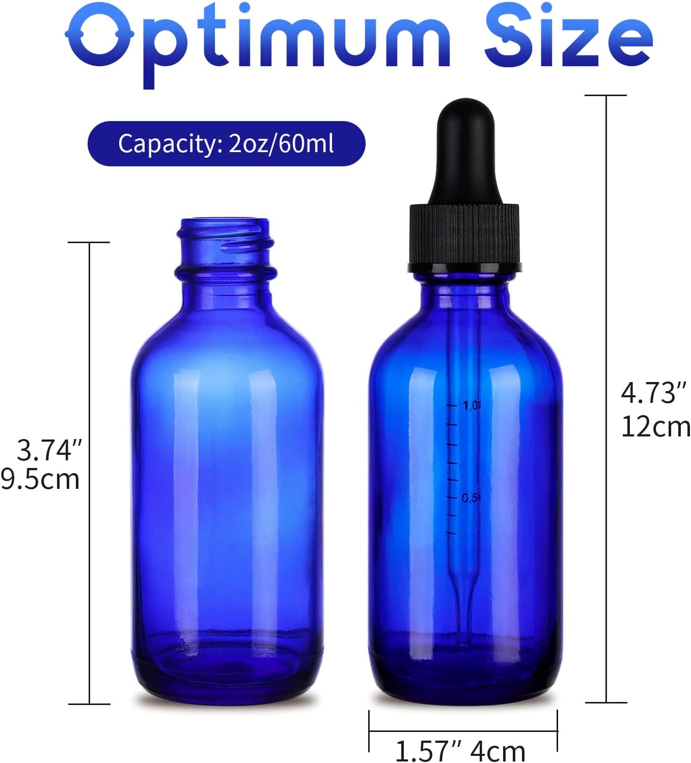 12 Pack Blue Glass Dropper Bottle, 2 oz, with Eye Measuring Dropper and Gold Cap, Leak Proof Travel Bottle for Essential Oils/Chemistry Lab Chemicals/Cologne and Perfume