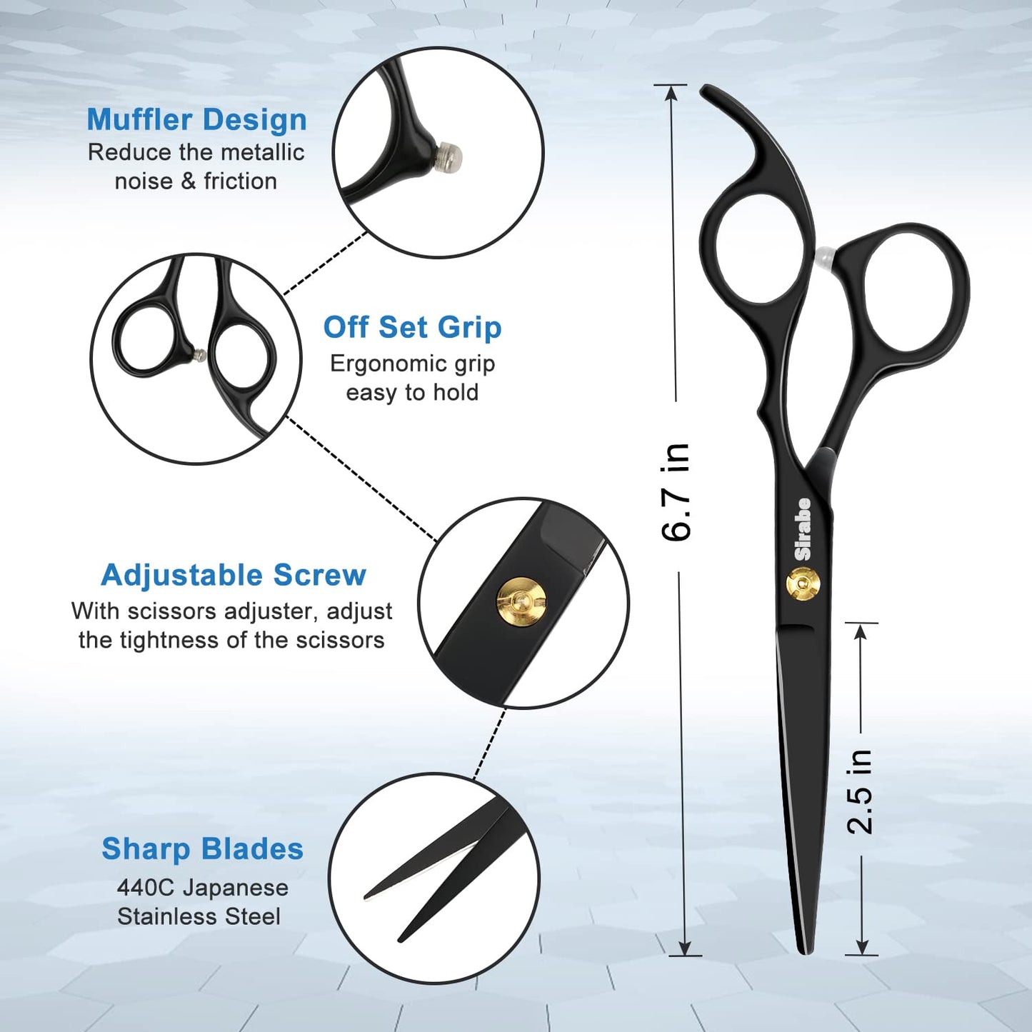 Sirabe 10 PCS Hair Cutting Scissors Set, Professional Haircut Scissors Kit with Cutting Scissors, Thinning Shears, Comb, Cape, Clips, Black Hairdressing Texturizing Shears Set for Barber, Salon, Home