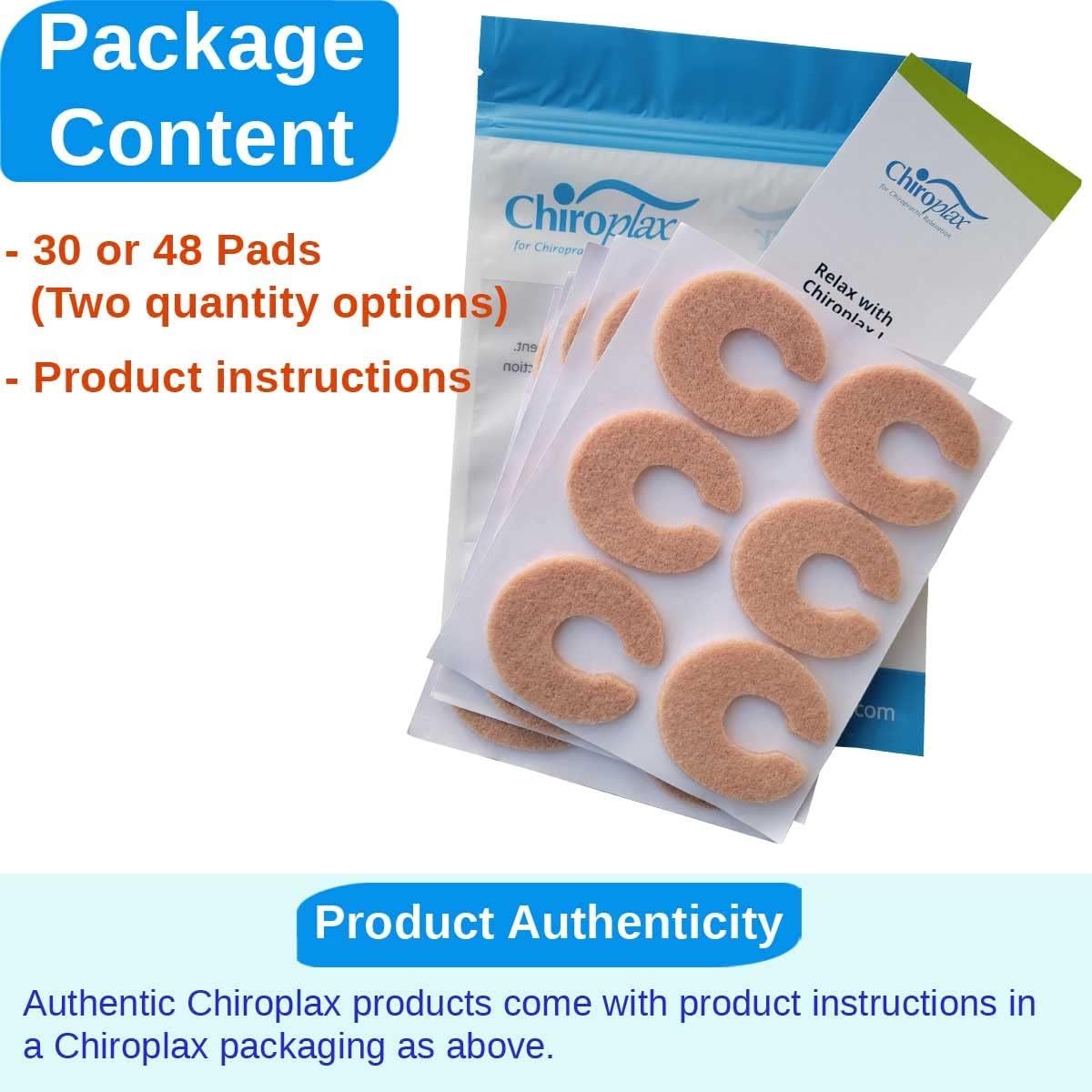 Chiroplax C-Shaped Felt Callus Cushion Pads Protector Rubbing Pain Relief Forefoot Metatarsal | 3/16" Thick (30 Pack)