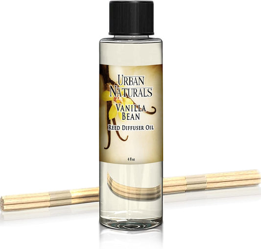 Urban Naturals Vanilla Bean Scented Oil Reed Diffuser Refill | Includes a Free Set of Reed Sticks! Vanilla Cream, Amber & Sweet Tonka Bean, 4 oz.