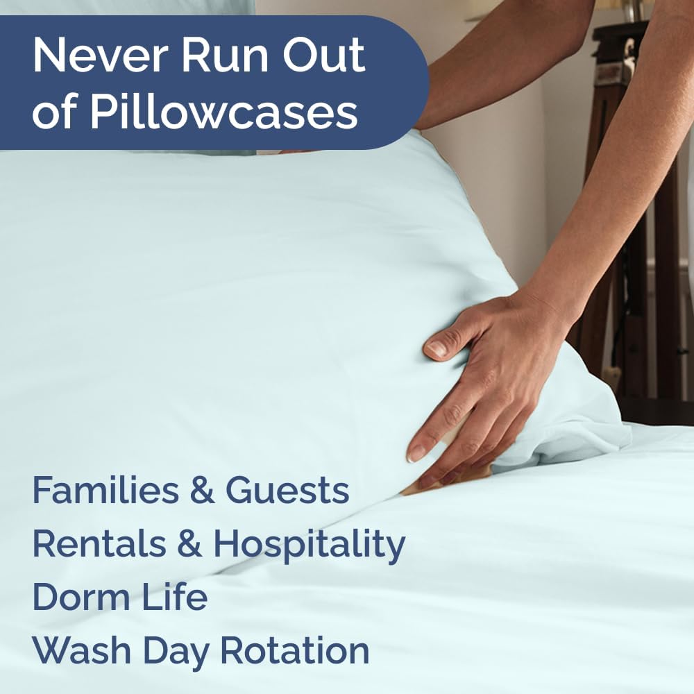Standard Pillow Cases Set of 10 - Ultra Soft Hotel Quality Pillowcase Covers - Comfy, Cozy & Wrinkle Free - Shrink, Stain & Fade Resistant - Machine Washable Pillow Protectors - 10 Pcs Set - Ice Blue