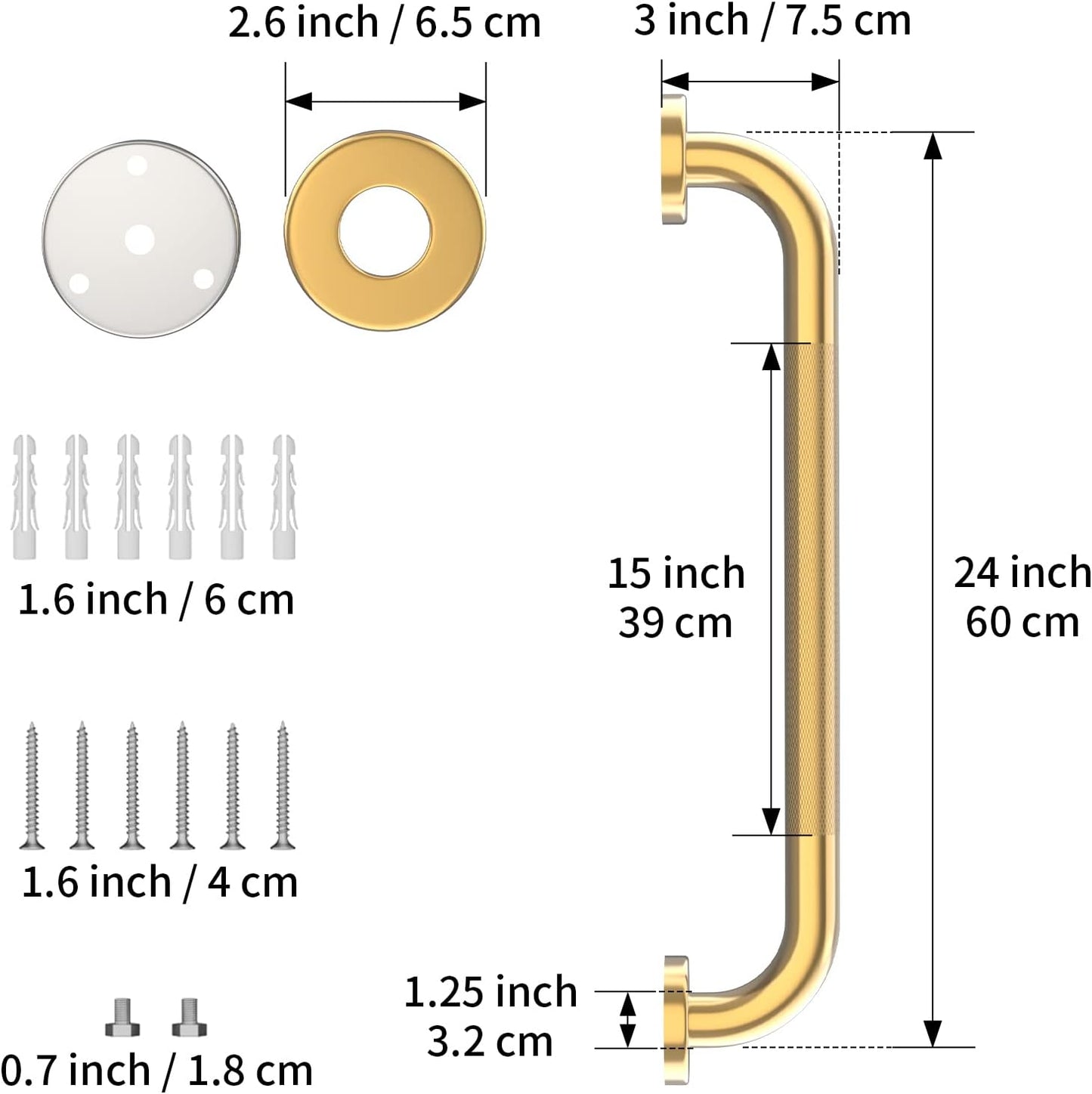 24 Inch Anti Slip Shower Grab Bar Gold, Munzong 2 Pack Bathroom Grab Bar, Knurled Bathroom Balance Bar,Safety Hand Rail Support Handicap Elderly Injury Senior Assist Bath Handle