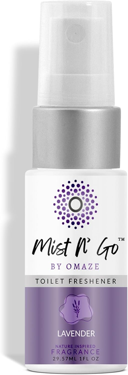 Mist N’ Go by Omaze Travel Bathroom Spray for Toilet Spray Odor Eliminator - Travel Toilet Spray for Bathroom Air Freshener Spray for Bathroom Deodorizer - Lavender Travel Size (1oz x1)