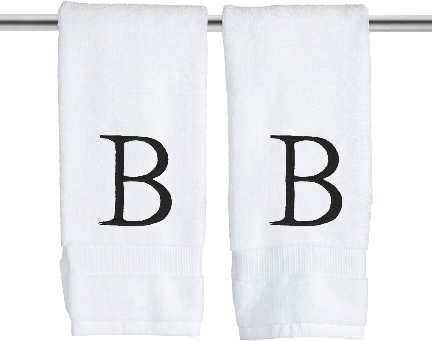 Black & White Bathroom Hand Towel - Monogrammed Luxury Hotel Quality Decorative Embroidered Towel for Powder Room, Spa - GOTS Organic Certified - Set of 2 Letter B