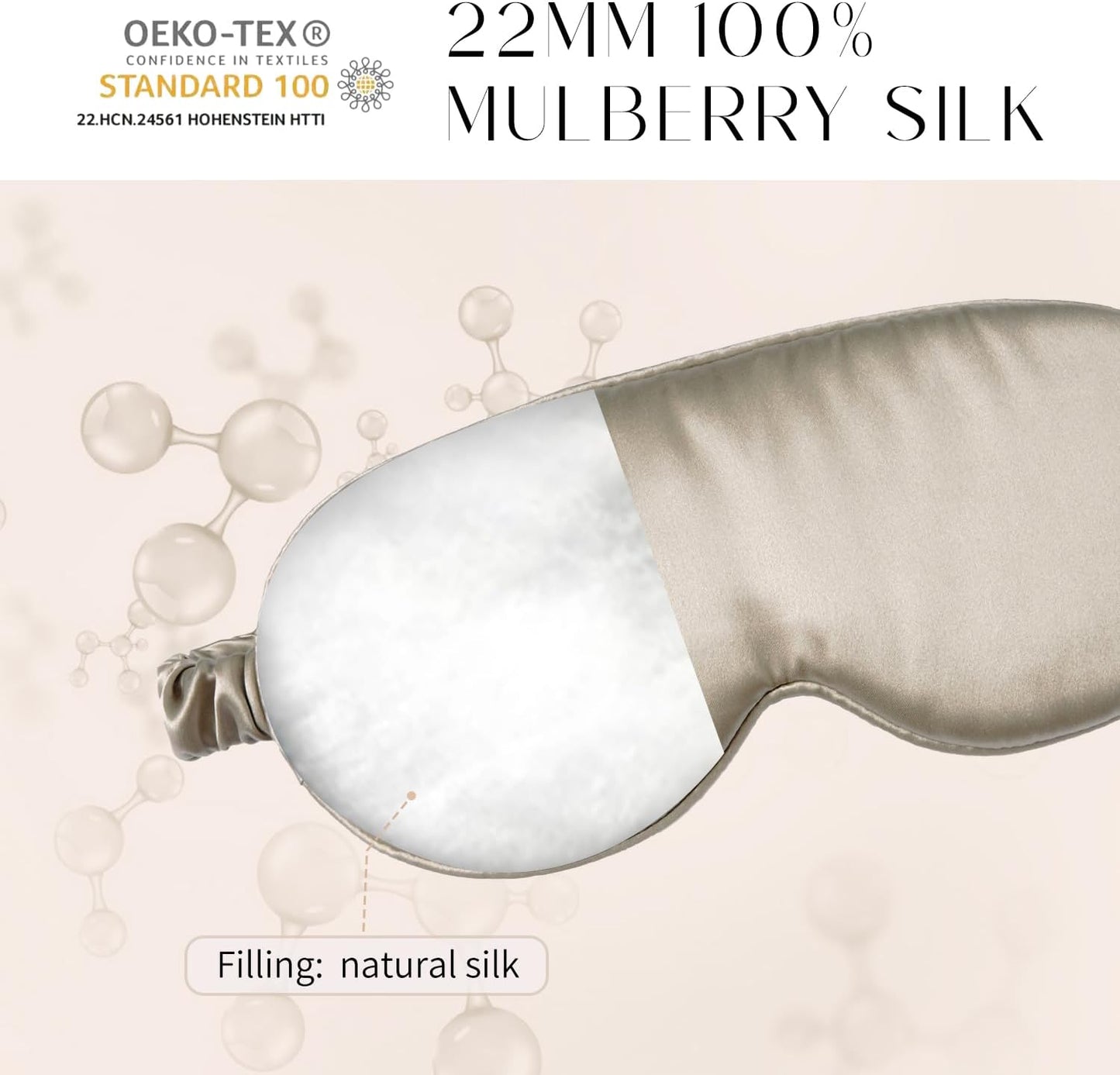 100% 22 Momme Mulberry Silk Sleep Mask, Eye Cover for Sleeping, Blackout 3D Sleep Masks for Lash Extensions with Adjustable Strap for Men and Women (Caramel)