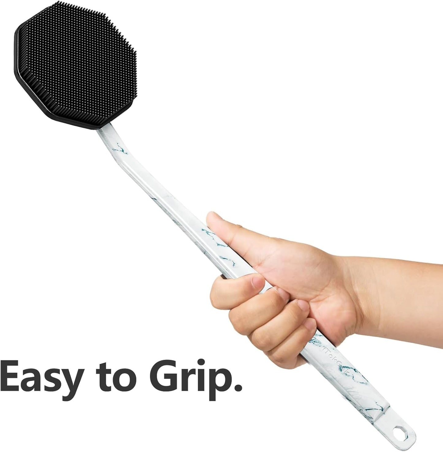 iTokGoK® Platinum Green Emerald Silicone Back Scrubber with Long Handle Back Brush for Shower,Silver-Infused Back Scrubber for Men and Women