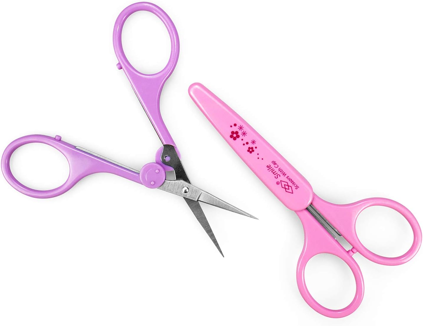 Eyebrow Scissors, Small Scissors for Facial, Nose, Eyebrow, Mustache, and Beard Hair Trimming & Grooming, Straight Edge, Pink Long Cap