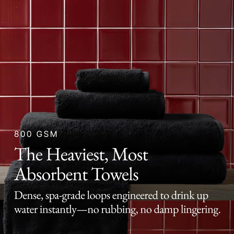 Italic Ultraplush 100% Australian Cotton Towels Standard 6 Piece Set, 2 Bath, 2 Hand, 2 Washcloths, 800GSM Lightweight, Highly Absorbent Quick Dry Soft Resort Grade Towels (Black)