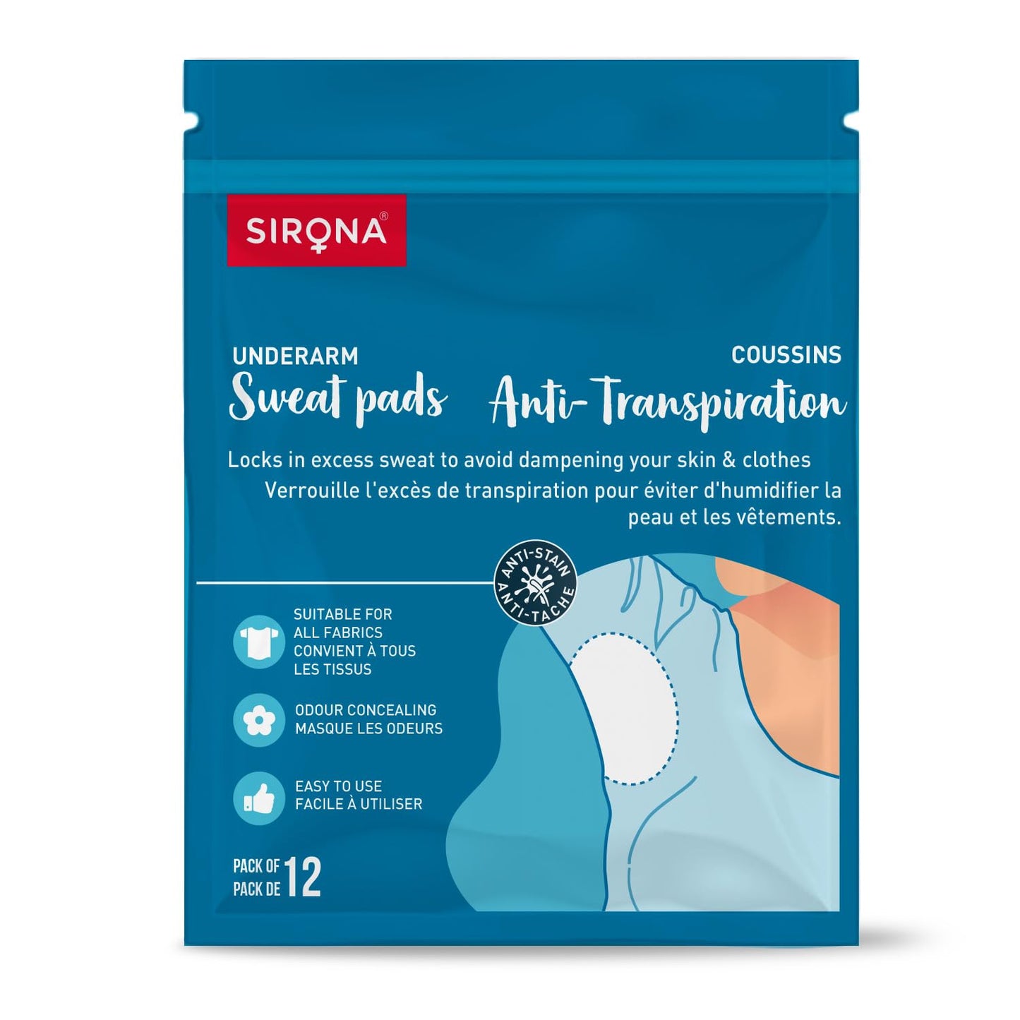 Sirona Under Arm Sweat pads - 12 pads