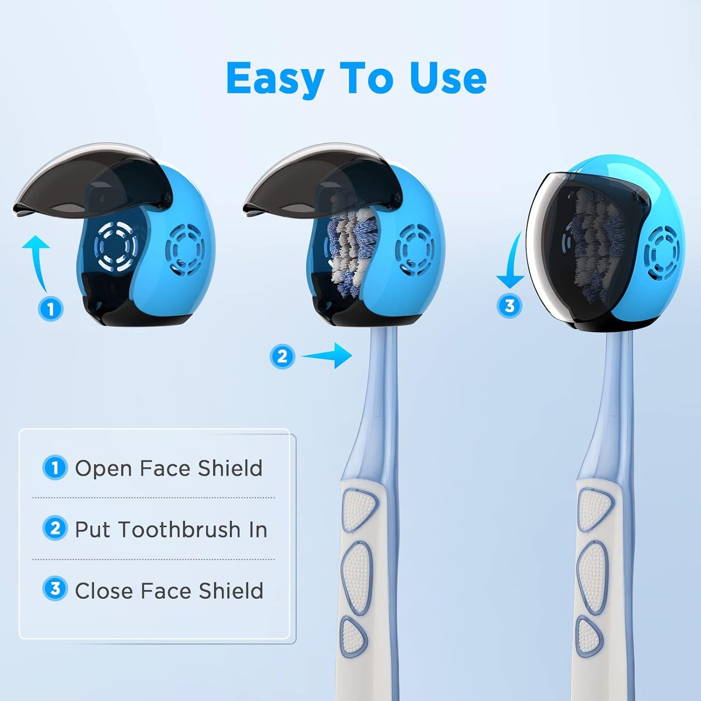 Helmet Toothbrush Covers Caps, Fits Most Manual and Electric Tooth Brushes, 4 Count (White, Black, Blue, Red)