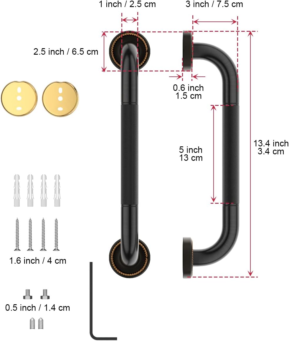 12 Inch Bronze Shower Grab Bar Oil Rubbed Black, Munzong Antique Brass Bathroom Grab Bar w/Anti-Slip Knurled Grip, Bathroom Balance Bar, Safety Handrail Support, Injury Elderly Senior Assist Handle