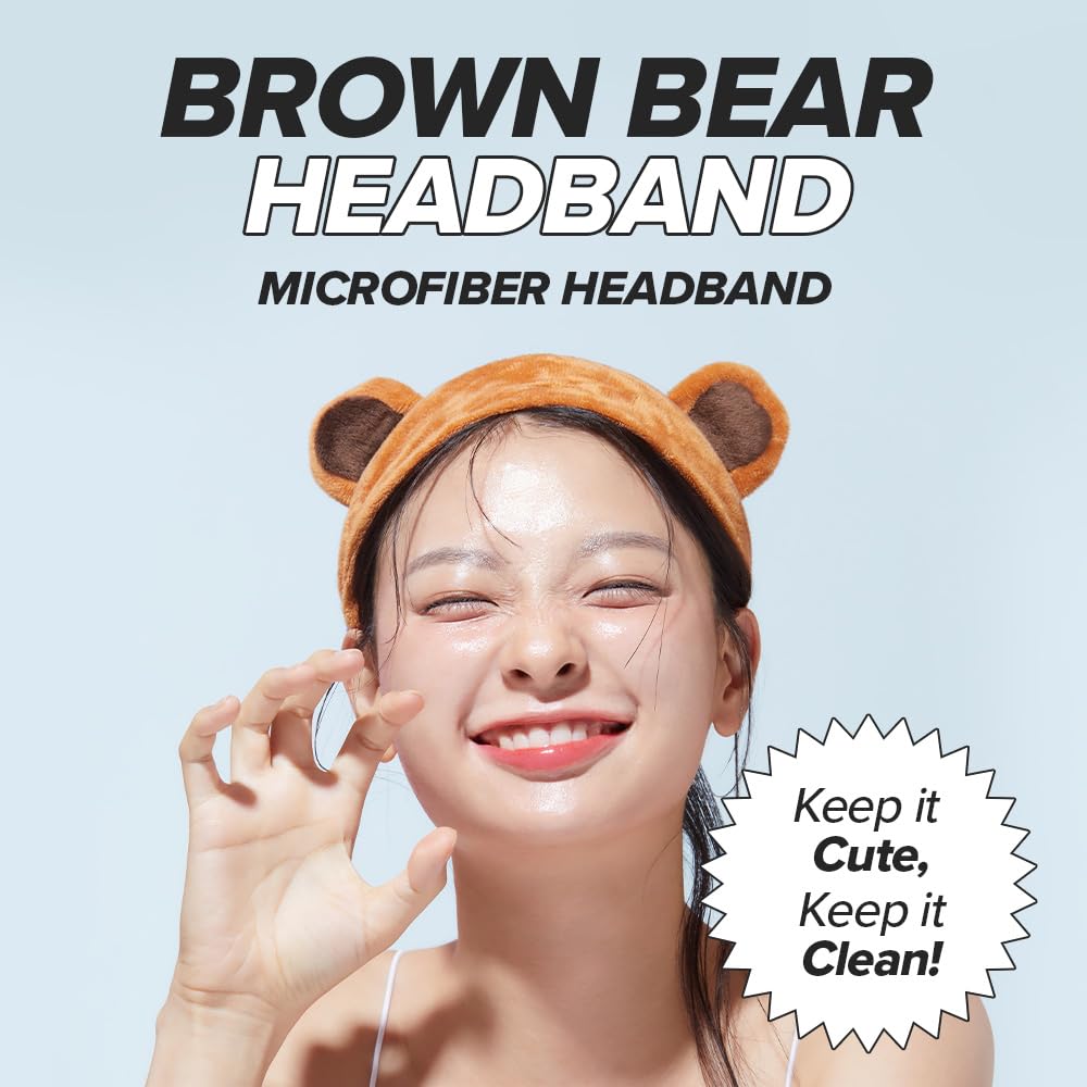 I DEW CARE Face Wash Headband - Brown Bear | Animal Head band for Face Washing & Skincare, Spa Day, Soft & Fuzzy, Cute for Makeup, Shower, Teen Girls Stuff, Teddy Bear Ears, (1 Count)