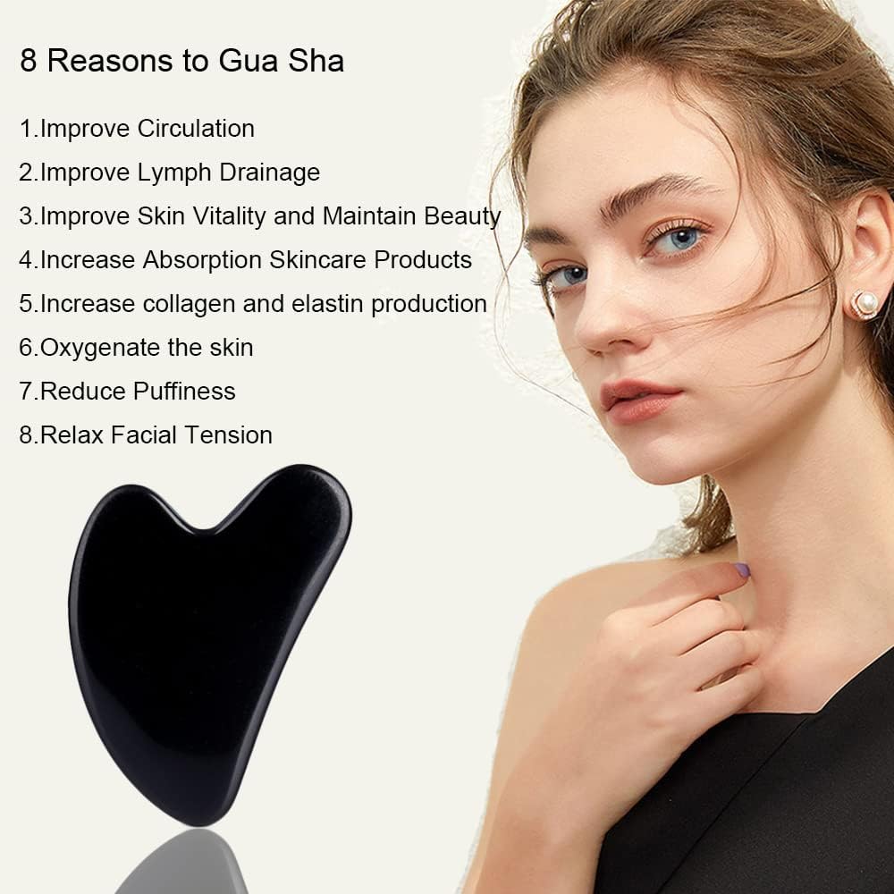 Ditind Gua Sha Facial Tools, Black Obsidian Gua Sha Massage Tool, Natural Jade Guasha Tool for Face and Body Skin Massage. Gua Sha Set for SPA Acupuncture Therapy, Trigger Point Treatment.