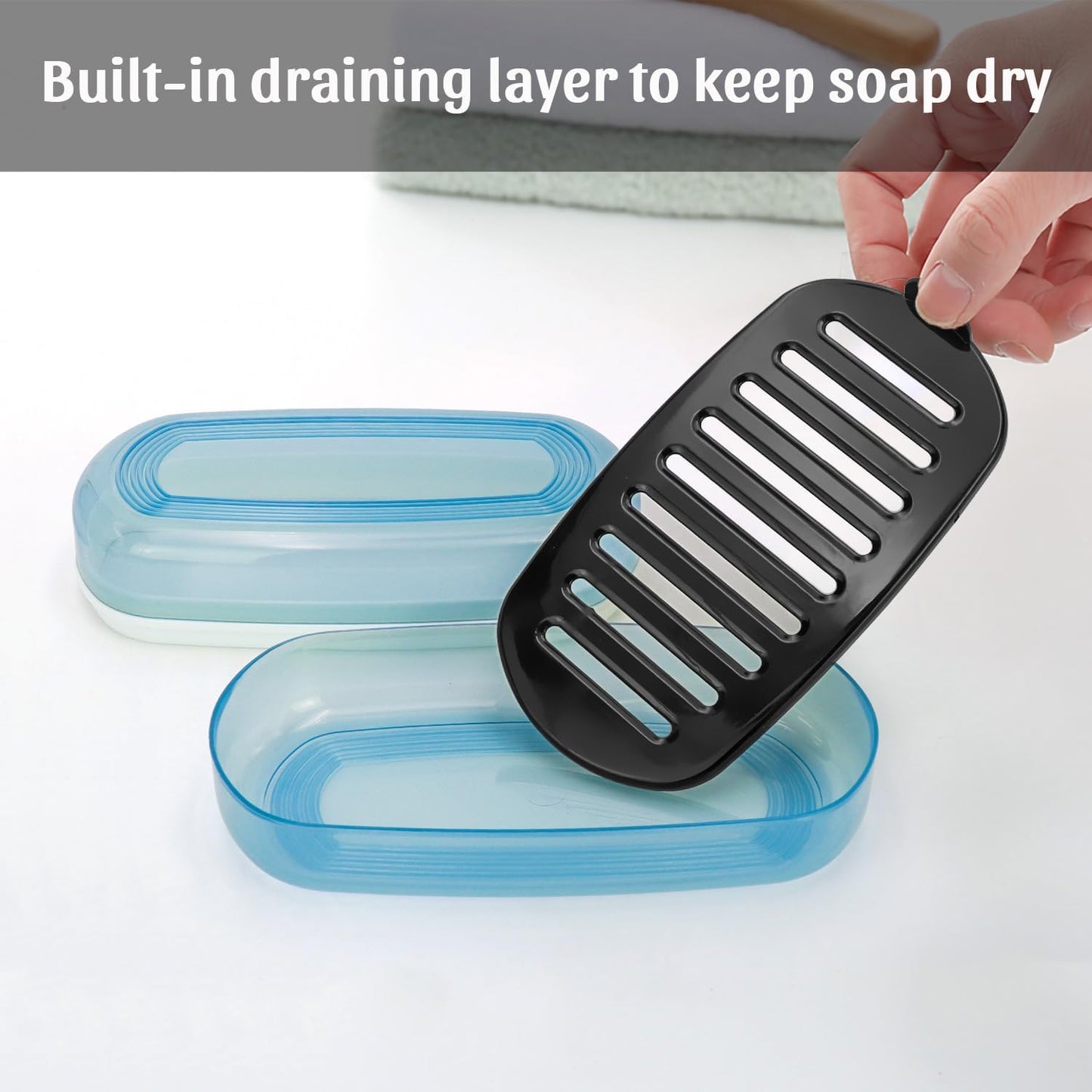 OZNER Clear Travel Soap Case Compatible with Kitsch - Leak-Proof Multi-Use Soap Holder with Draining Layer for Shampoo Bars, Gym, Travel & Camping (Blue,1 Pack