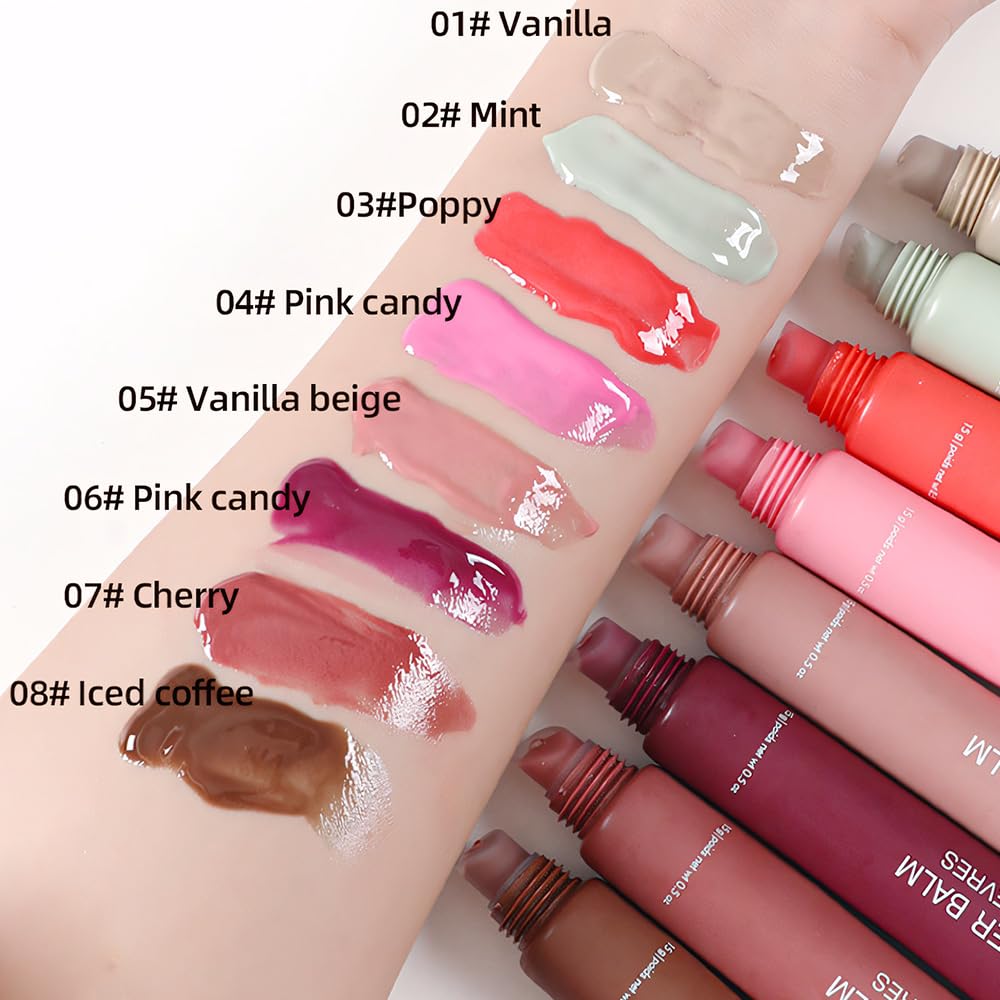 1Pcs Tinted Lip Balm Serum Makeup, Squeeze Hydrating Tint Lips Balms Serum Cosmetic, Women Care Glossy Nourishing Plumping Lip Stain Gloss Lipstick, Suitable for dry lips, Long-Lasting Color 03
