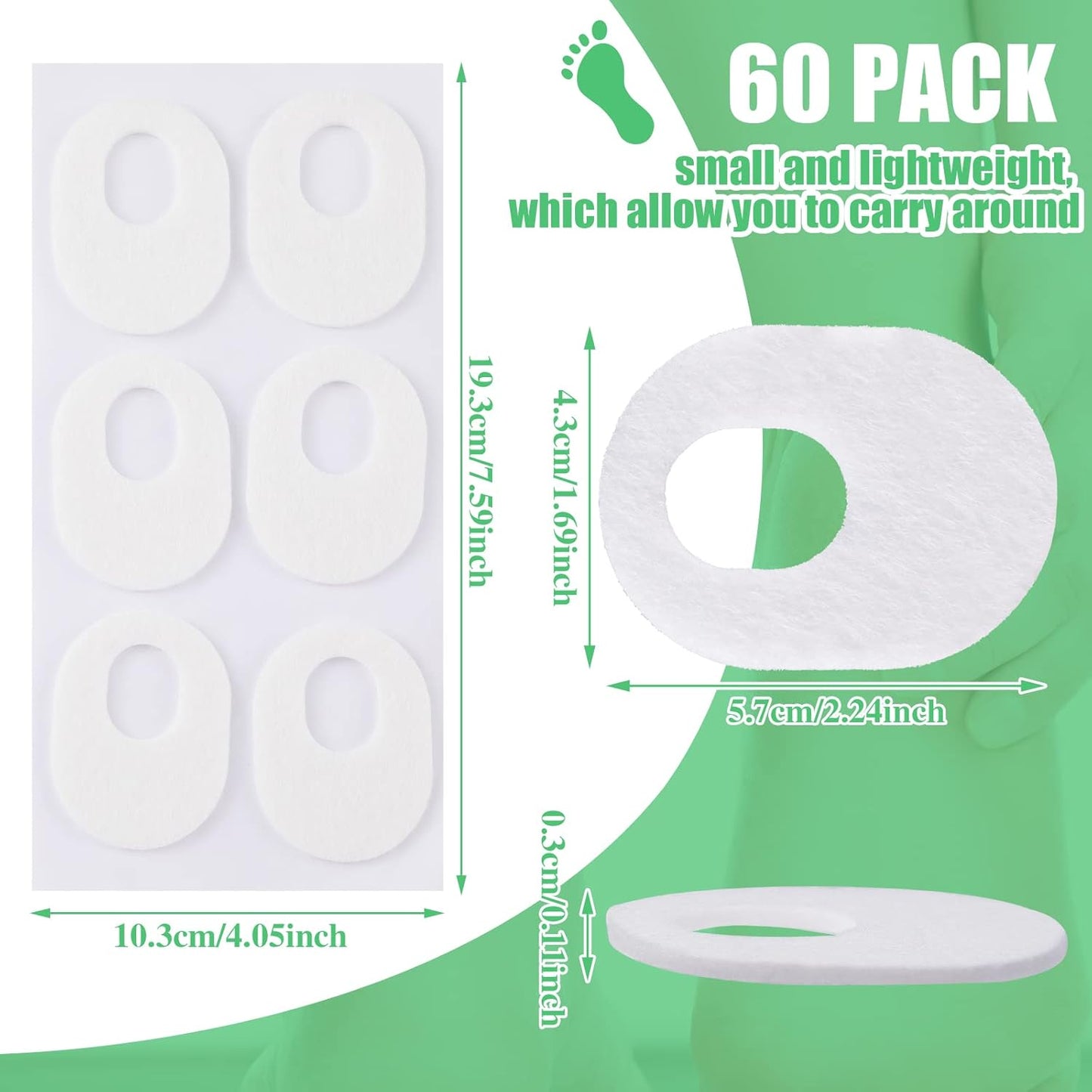 WILLBOND 60 Pcs Callus Pads Soft Felt Callus Oval Shape Corn Pads for Bottom of Foot Adhesive Foot Corn Cushion for Men and Women Feet Toes Heel Pain Relief (White)