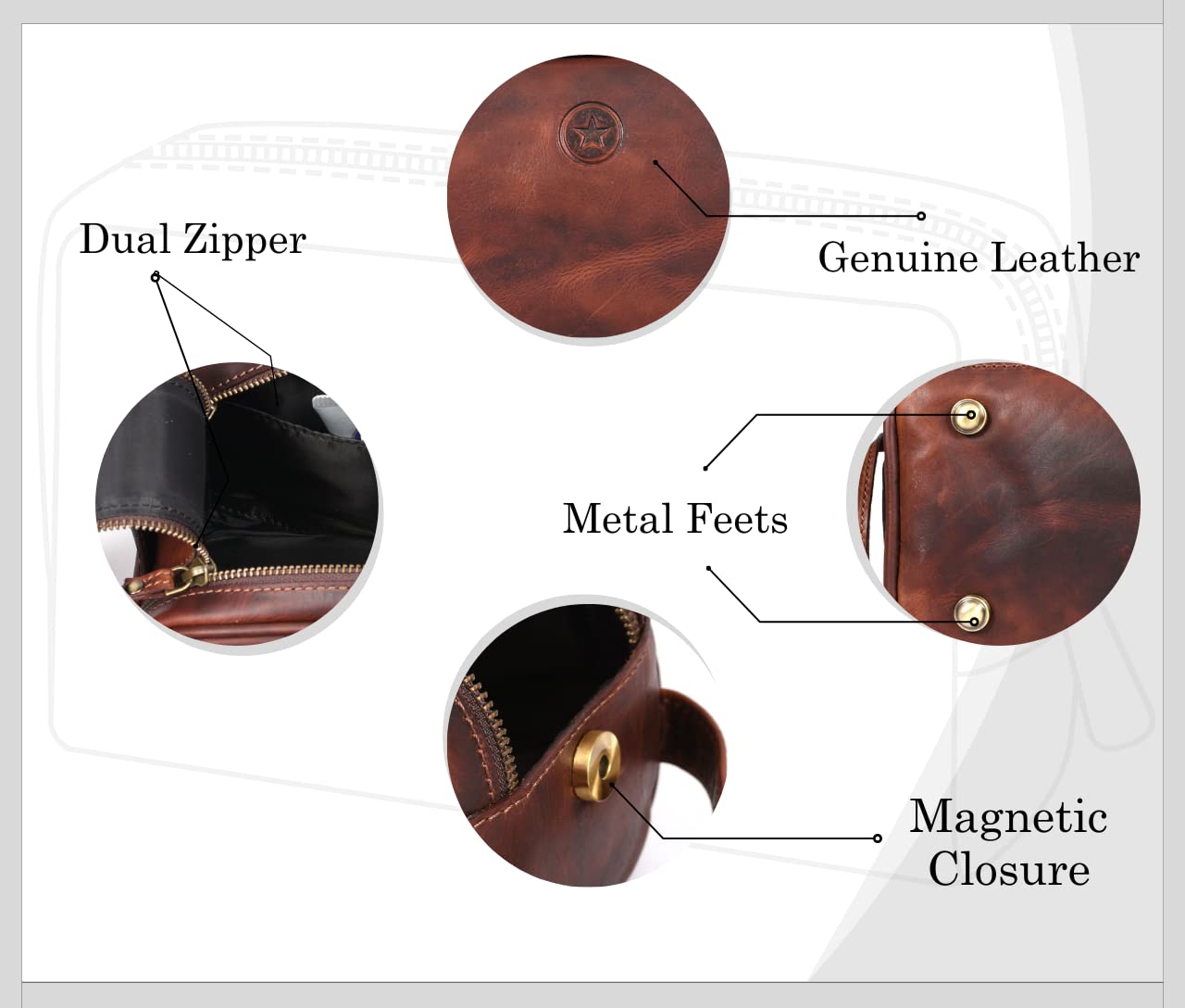 Leather Toiletry Bag for Men | Grooming Travel Kit | With Waterproof Lining | By Aaron Leather (Dark Brown)