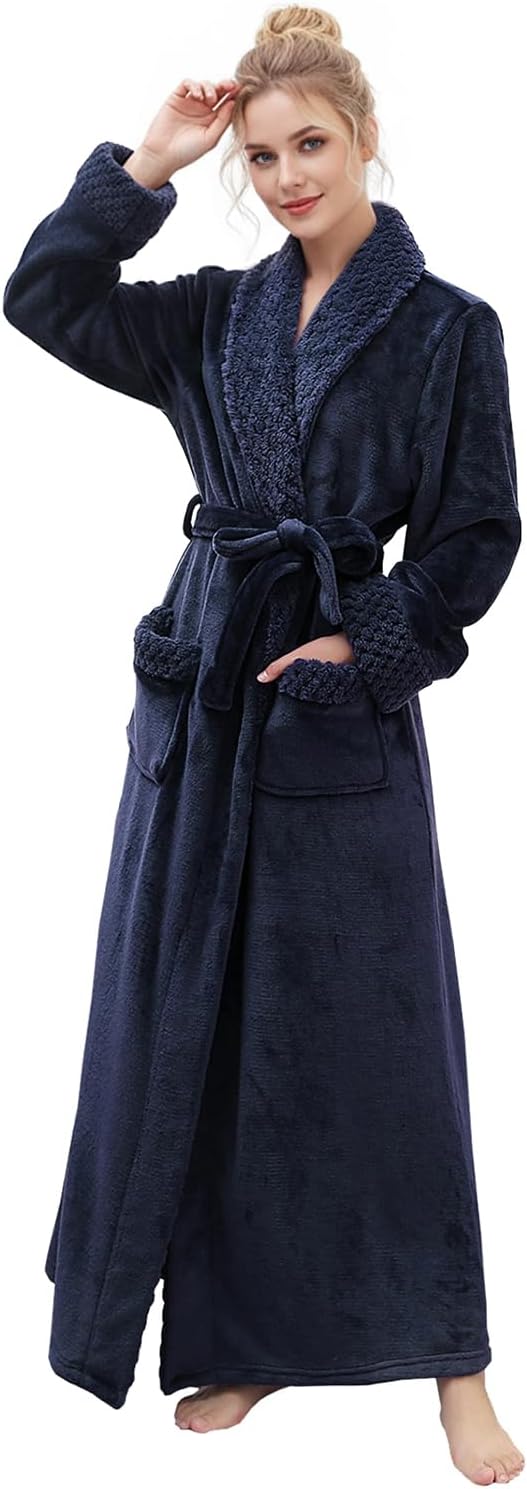Hellomamma Long Bath Robe for Womens Plush Soft Fleece Bathrobes Nightgown Ladies Pajamas Sleepwear Housecoat