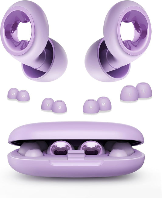 Ear Plugs for Sleeping 45DB Noise Cancelling: Ultra-Comfy Reusable Noise-Reducing Earplugs for Concerts & Travel & Snoring-Silicone Hearing Protection Earbuds with 8 Eartips- Purple