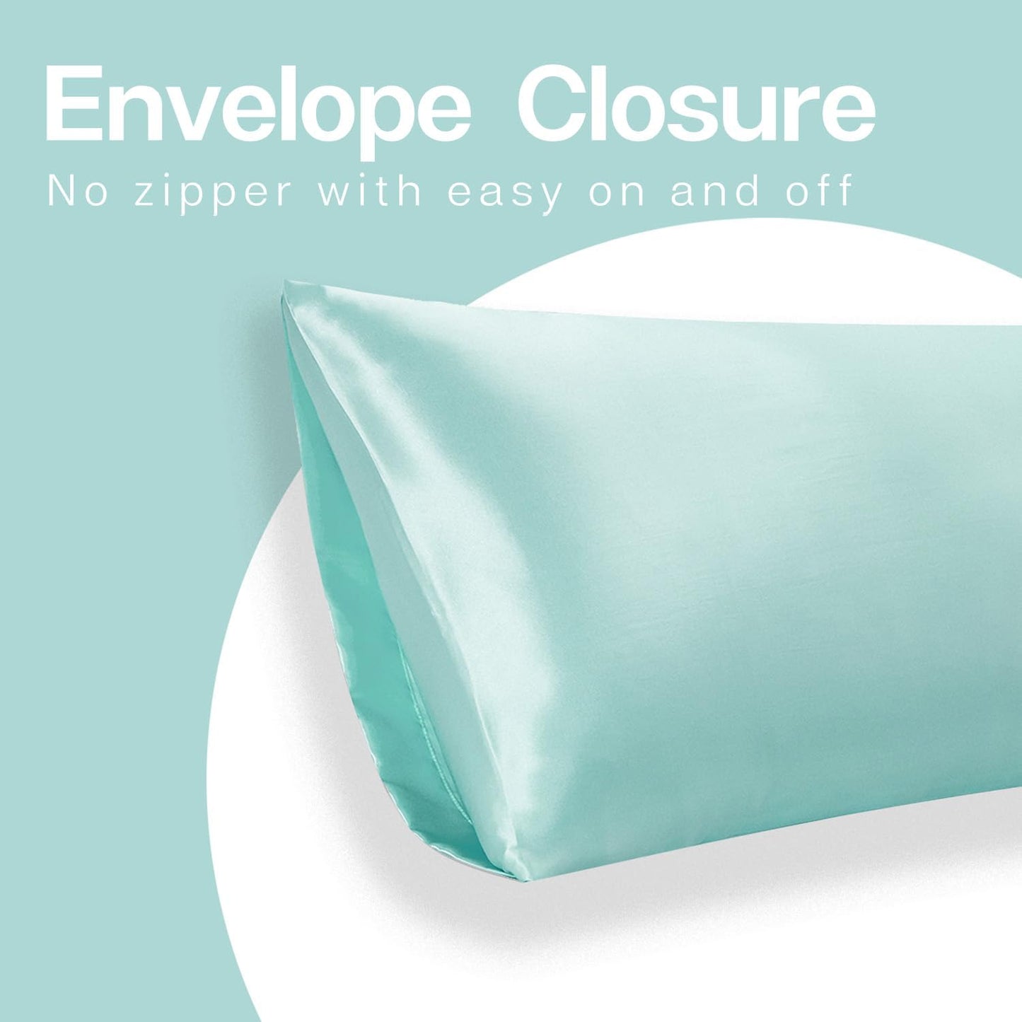 MR&HM Satin Body Pillow Cover, Soft and Breathable Body Pillow Case with Envelope Closure, Cooling and Silky Long Pillowcase for Hair and Skin,Grey (20x54, Turquoise)