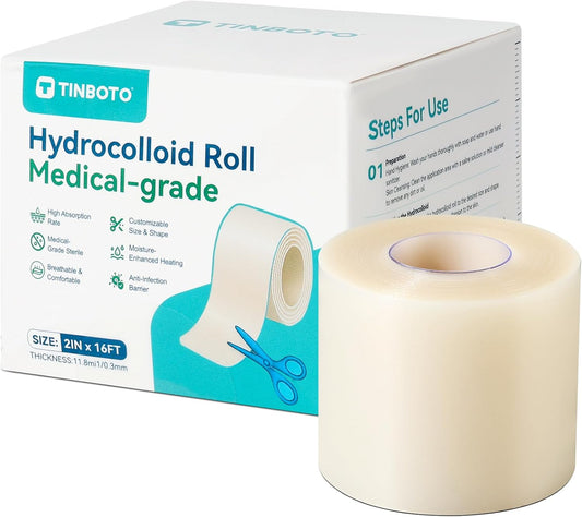 Hydrocolloid Roll for Wound Care, Hydrocolloid Bandages with Self-Adhesive, Cut-to-Size Patch Bandages, Ultra Absorbent, Waterproof, First Aid Kit Essential (2IN*16FT)