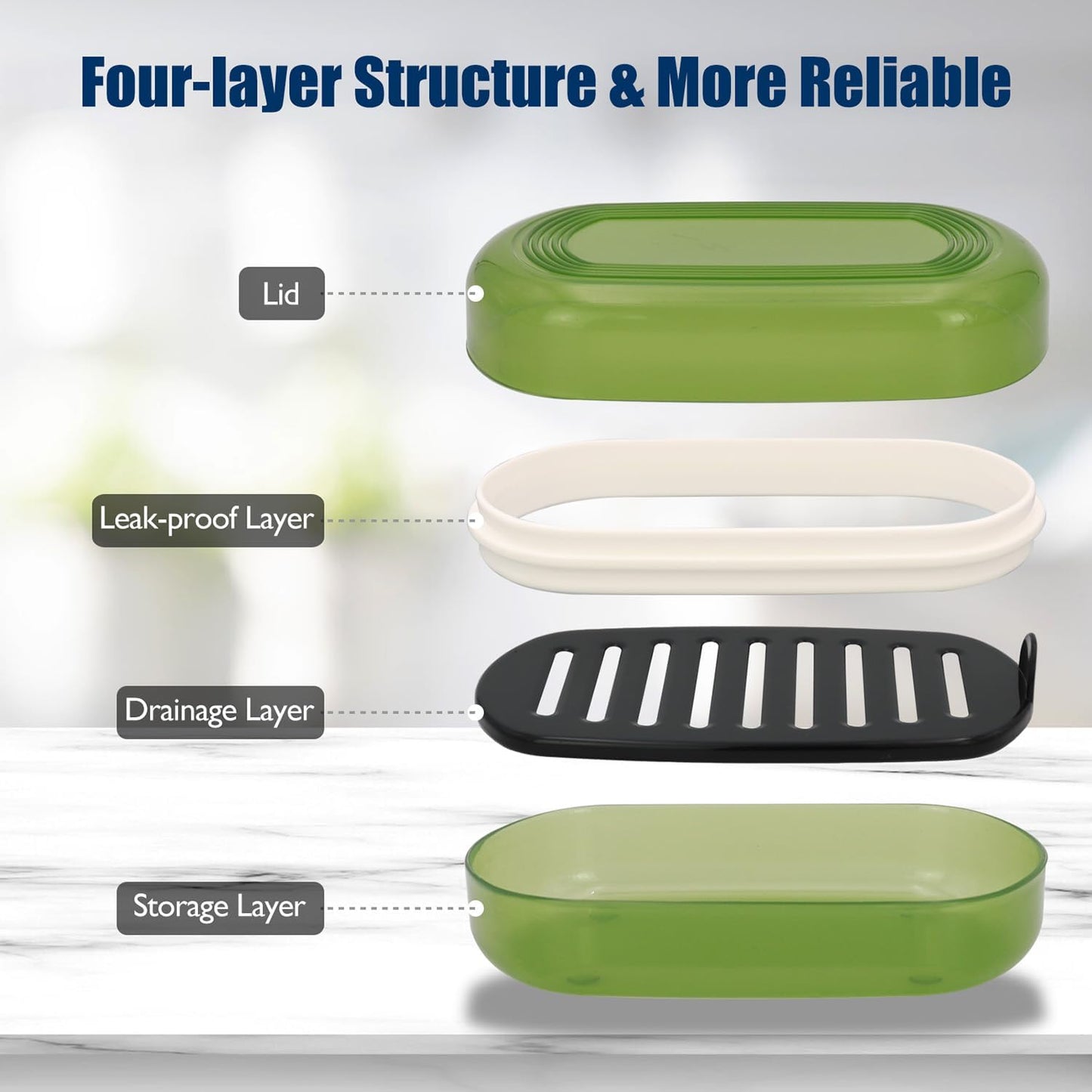 Shampoo Bar Holder Travel Case for Two Bars – Compatible with Kitsch Solid Shampoo & Conditioner Bars, Large Soap Container for Bathroom or Travel (Green Style A-Large)