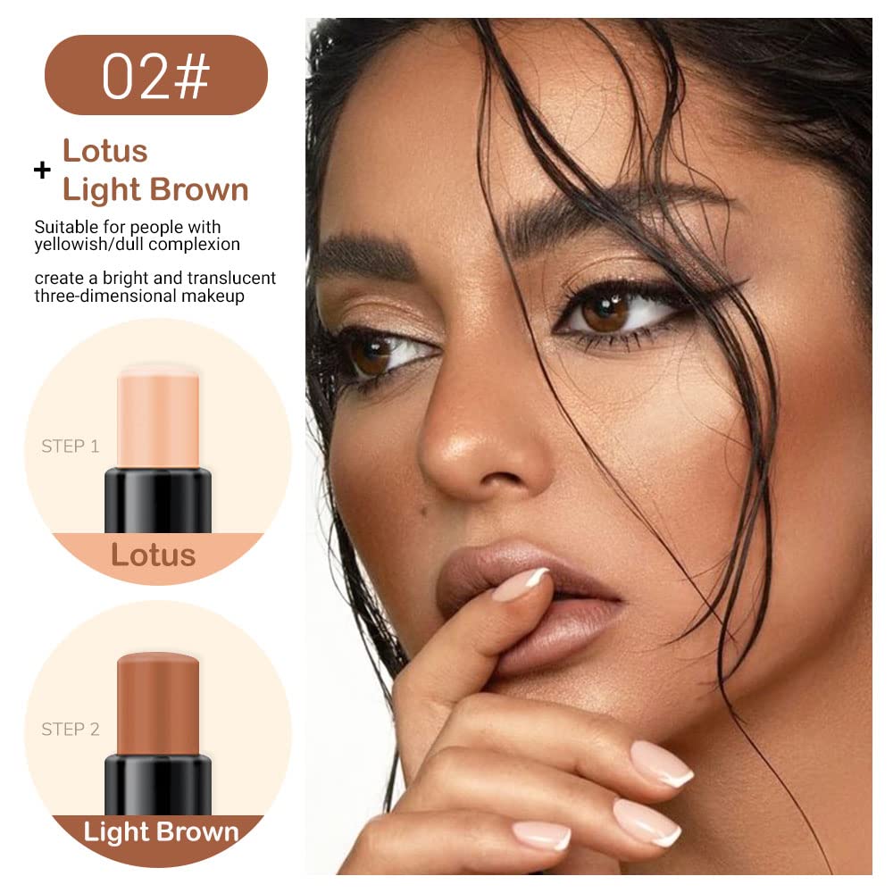evpct 2In1 Cream Contour Stick Contouring Concealer Sticks Makeup Face Cream Kit for Beginners Creamy Contour and Highlight Stick contorno base de maquillaje para mujer en oferta Lotus & Light Brown