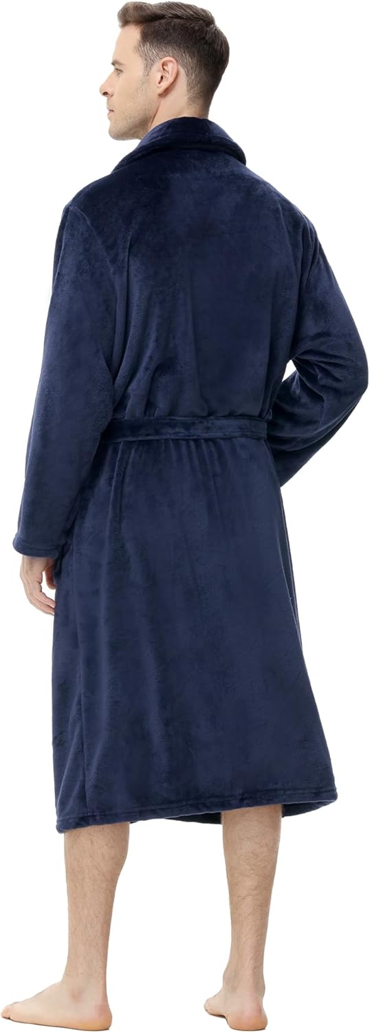 Yurhap Mens Fleece Robe, Soft Plush Robe for Men, Fluffy Bathrobe with Belt & 2 Pockets