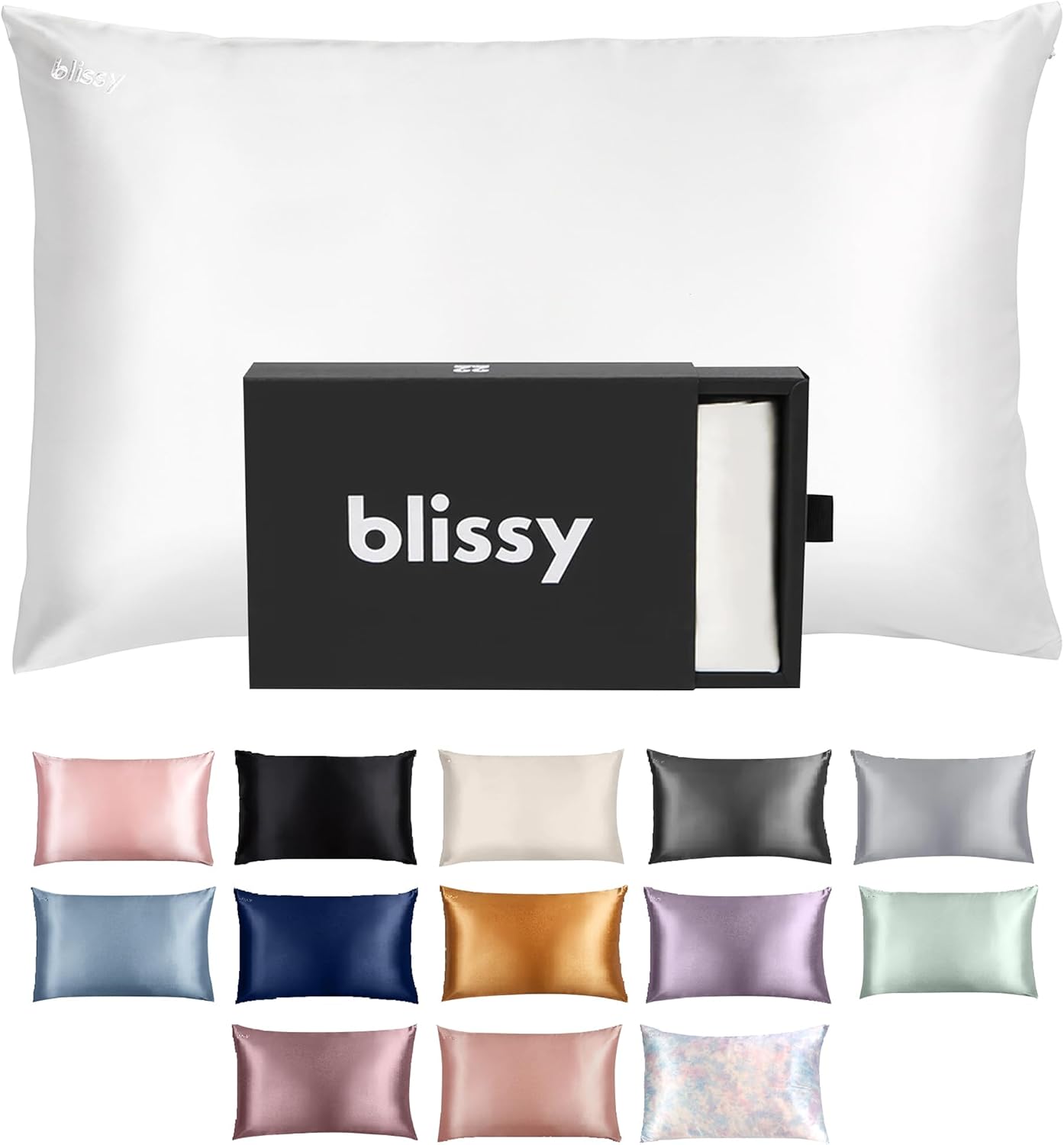 Blissy Silk Pillowcase - 100% Pure Mulberry Silk - 22 Momme 6A High-Grade Fibers - Silk Pillow Cover for Hair & Skin - Regular, Queen & King (Blissy White, King)