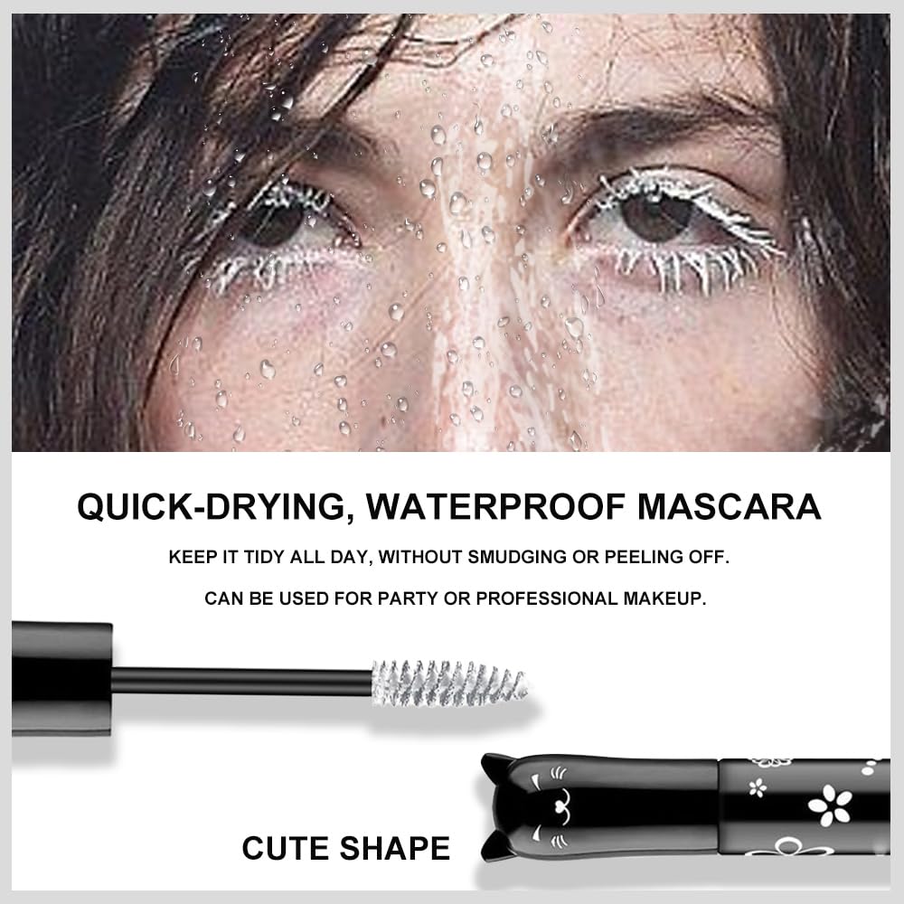 White Lashes Mascara | Waterproof Volumizing Primer & Extensions, 24H Flake-Proof, Sensitive Eyes Safe, Salon-Level Drama for Parties/Stage Makeup/Special Events, Curling, Multiplying