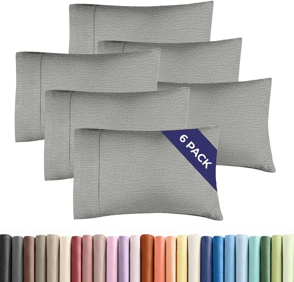 Queen Pillow Cases Set of 6 - Ultra Soft Hotel Quality Pillowcase Covers - Comfy & Wrinkle Free - Shrink, Stain and Fade Resistant - Machine Washable Pillow Protectors - 6 Piece Set - Heathered Grey