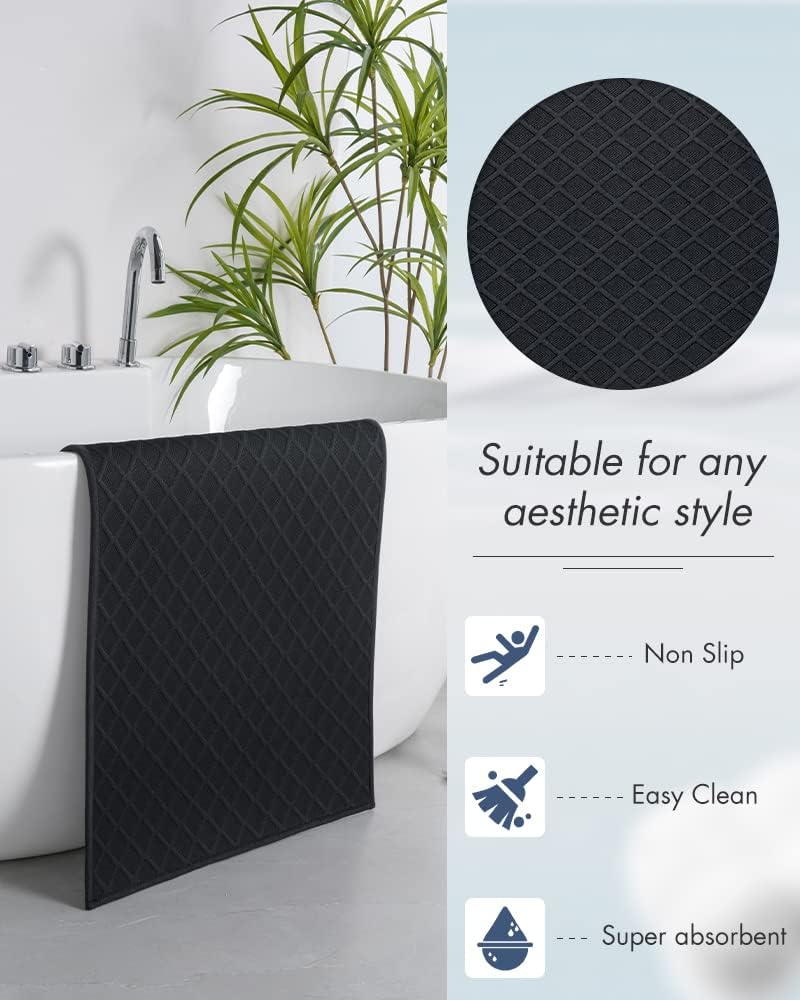 AMOAMI Ultra Thin Bathroom Rugs, Rubber Backed Bath Mats for Bathroom Non Slip, Absorbent Bathroom Mat for Floor, Shower, Sink (Black, 24"x35")