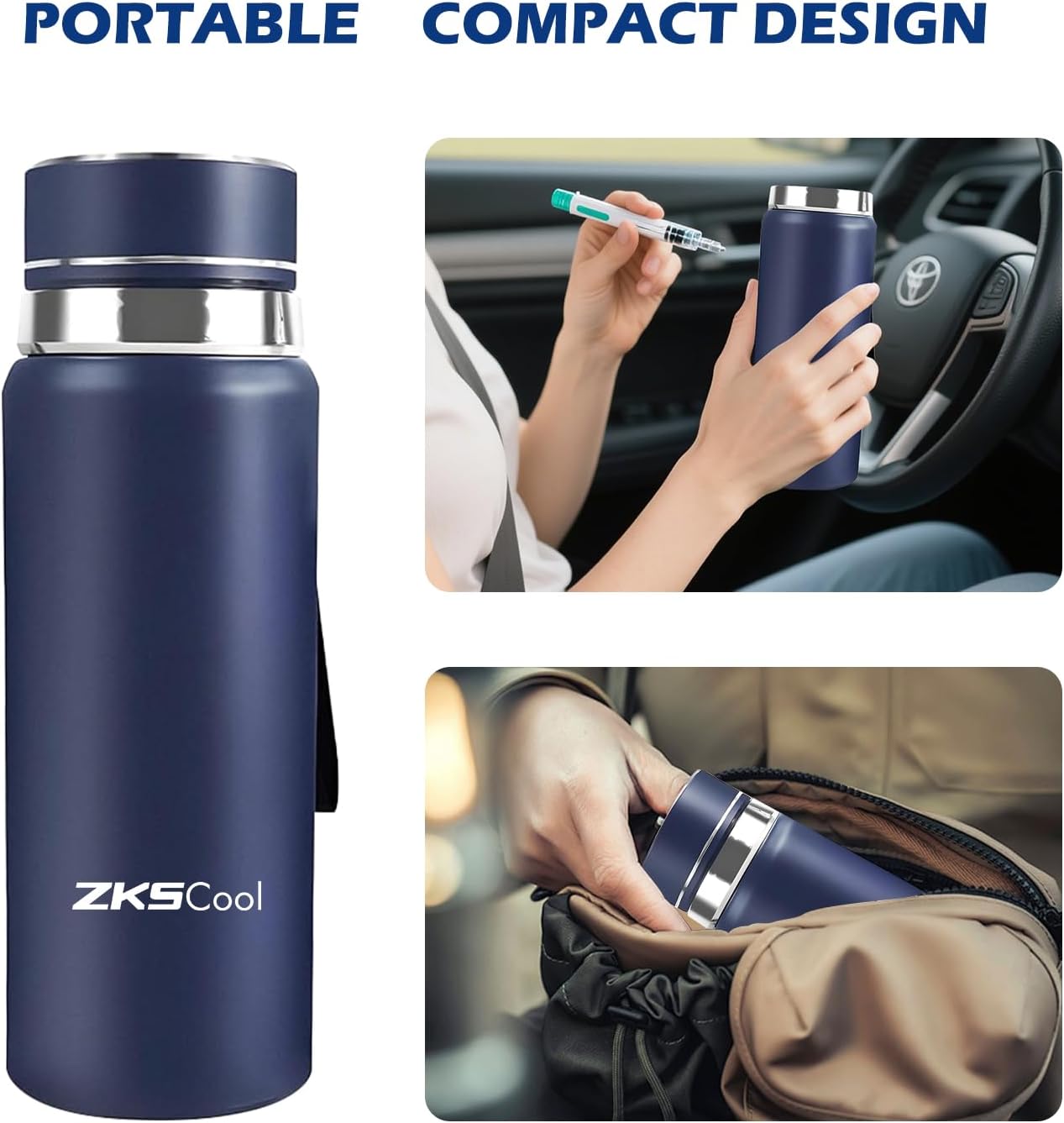 Insulin Cooler Travel Case – TSA Approved 24H Medication Cooler, Large Capacity Fits 3–5 Pens with Reusable Ice Pack – Lightweight Diabetes Travel Bag for Medications (Blue)