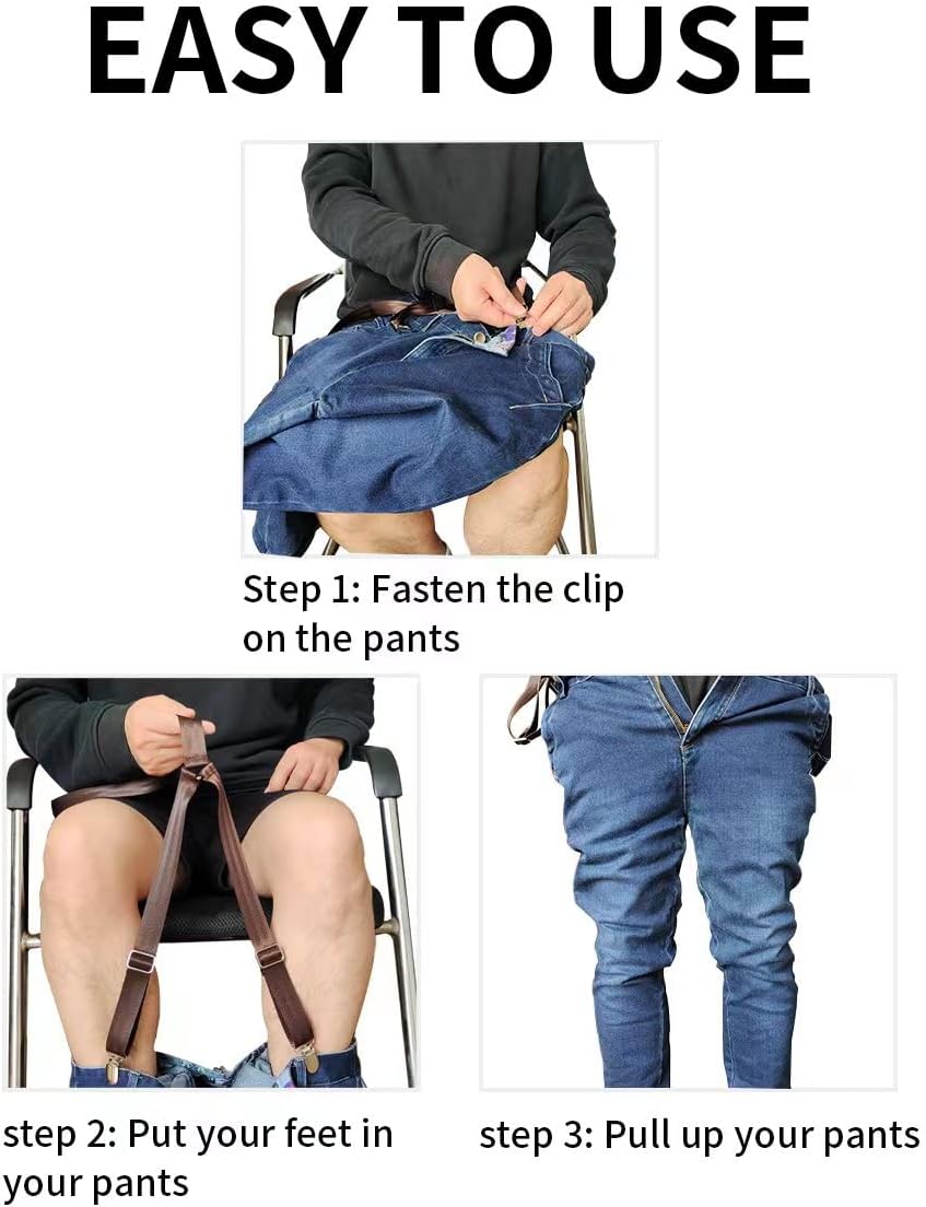 Pants Wearing Assist Clip and Pull Dressing Aids Tool Device No Need Bend for Elderly Disabled Pregnant Injuries Pants Helper（Brown)