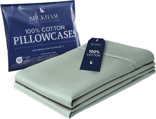 Beckham Hotel Collection Bed Pillowcases King Size Set of 2, 500TC 100% Cotton, Luxury Sateen Bedding, Open End, Breathable, Moisture-Wicking, Gray