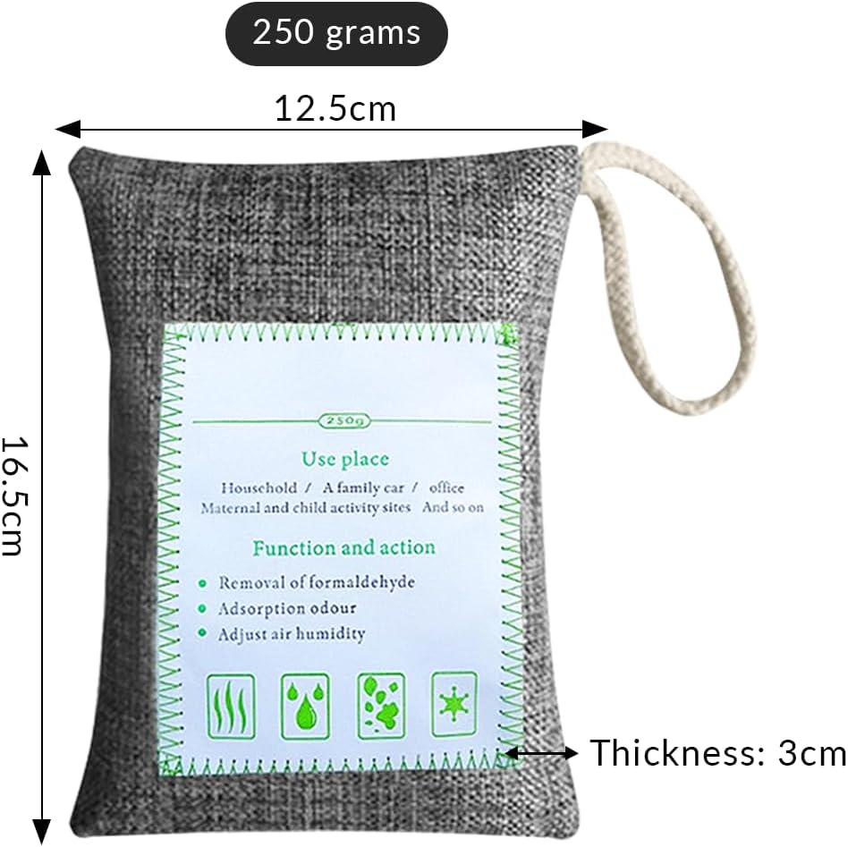 4 Pack charcoal odor absorber,Bamboo Charcoals Air Purifying Bag Charcoals Deodorizer Eliminator for Strong Odors in Car, Closet, Shoe, Basement (250G*4 Pack Gray, Unscented)