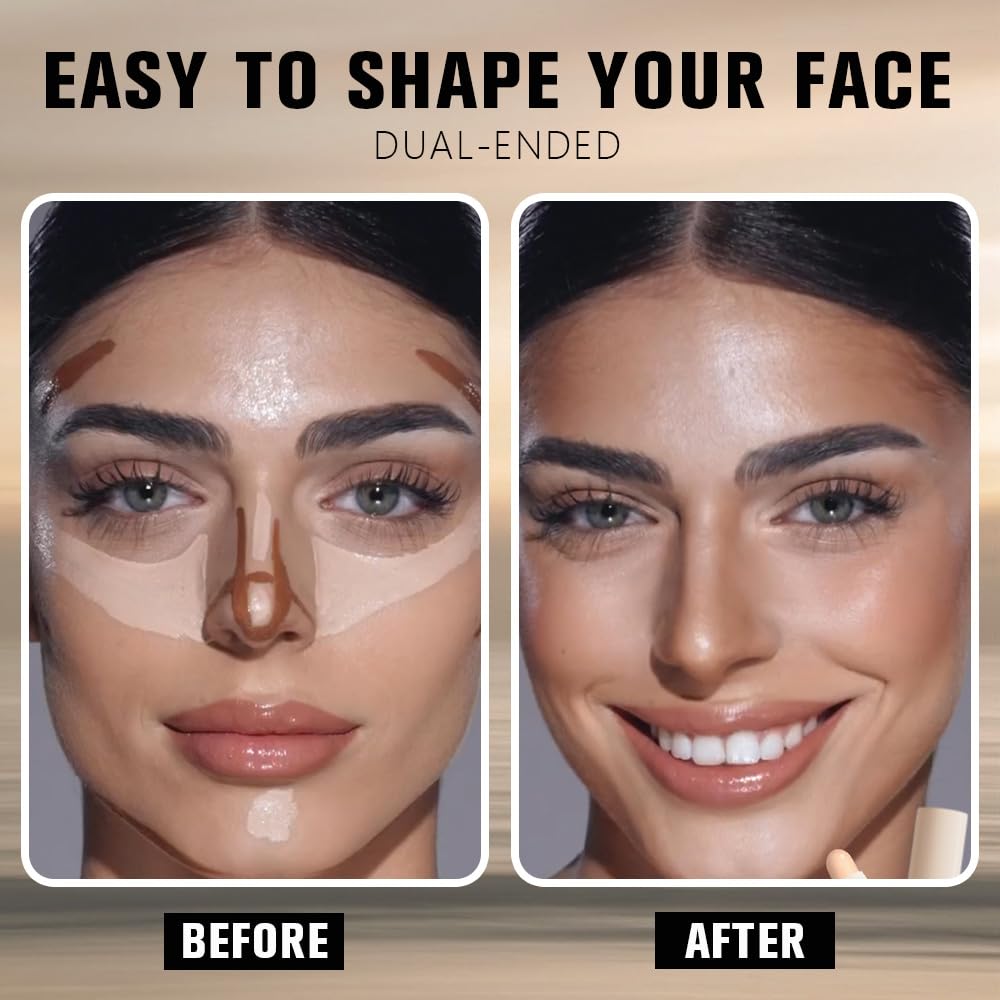 evpct Nude & Light Beige Cream Contour Stick Face Body Makeup Dual Ended, no Transfer Waterproof 2 in 1 Cream Concealer Stick Contouring Makeup, Nose Contour Bronzer Sticks Face Highlighter Make up