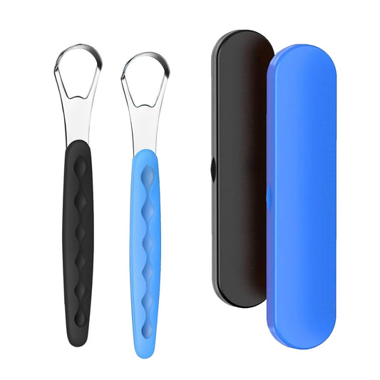 2-Pack Colorful Tongue Scraper for Adults with Travel Case, Stainless Steel, Metal Tongue Brush for Bad Breath, Oral Hygiene Tool, Easy to Use & Portable