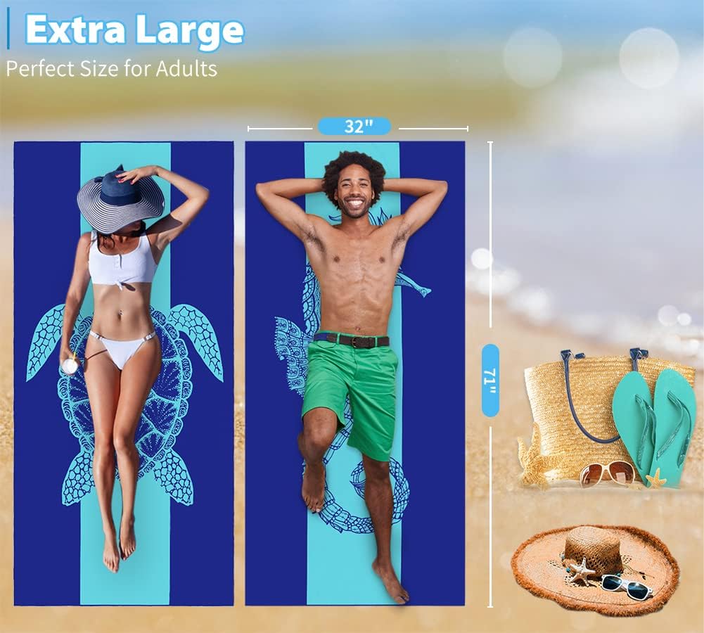 2 Pack Microfiber Lightweight Beach Towel 71"x32" Oversized Extra Large Thin Sand Free Towels Travel Swim Pool Yoga Gym Camping for Adults Women Men Beach Essentials Accessories Vacation Gift